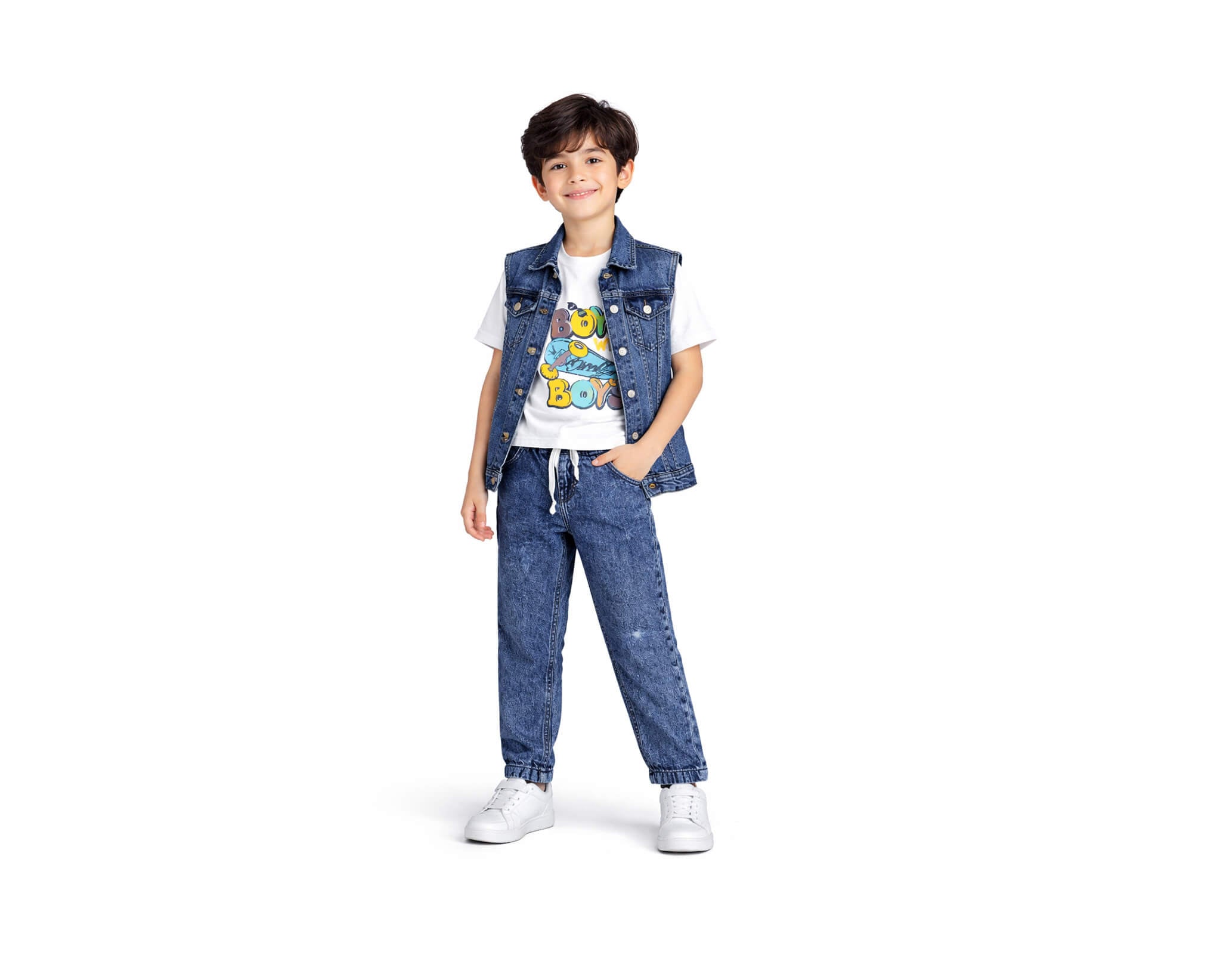 Boys Skate Denim  3 Piece Suit Ripping Style - Ice Blue