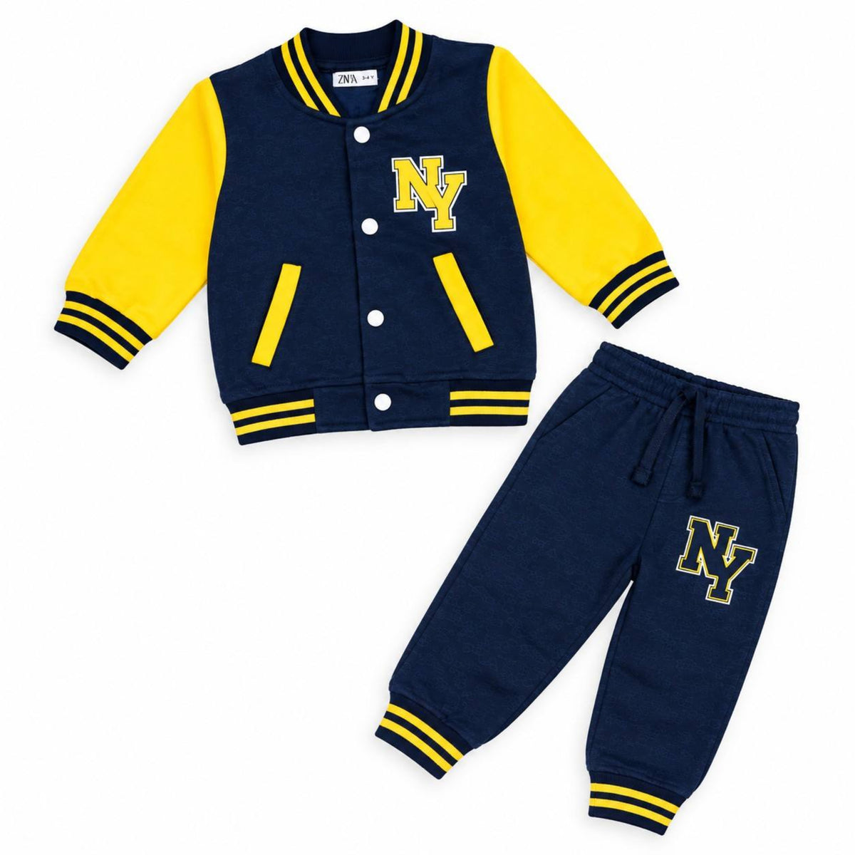 Boys Sporty NY Varsity 2-Piece Fleece Tracksuit - Black & Yellow