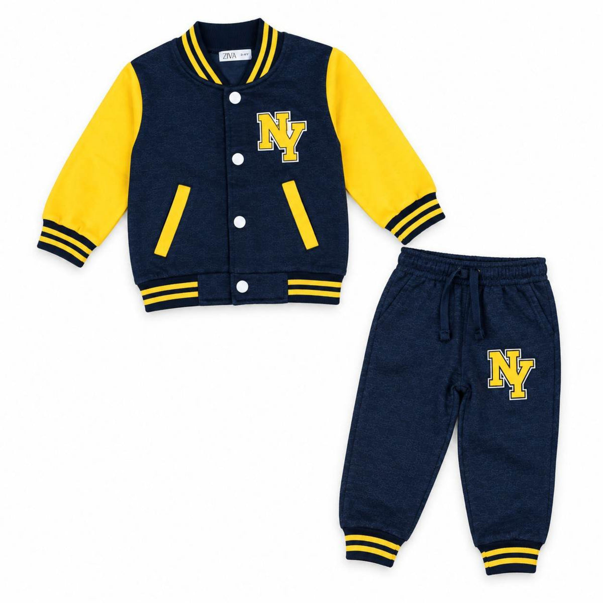 Boys Sporty NY Varsity 2-Piece Fleece Tracksuit - Black & Yellow
