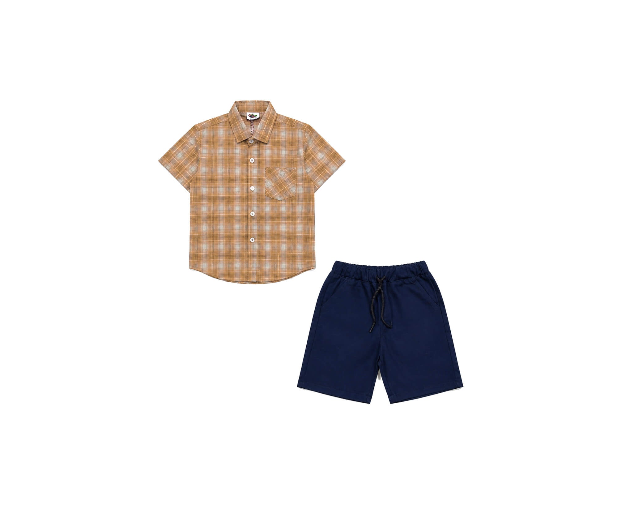 BrownCheckedCasualLookShirtWithTwillShort-Brown_NavyBlue