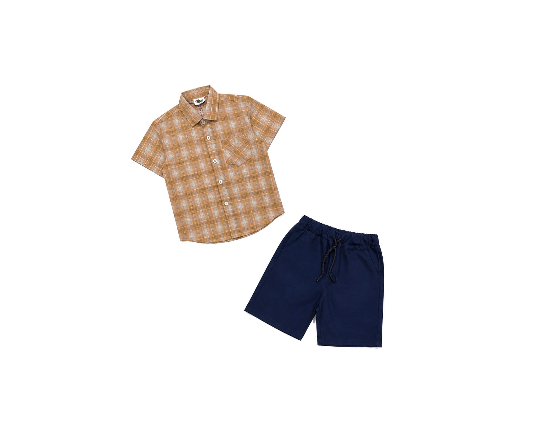 BrownCheckedCasualLookShirtWithTwillShort-Brown_NavyBlue_1