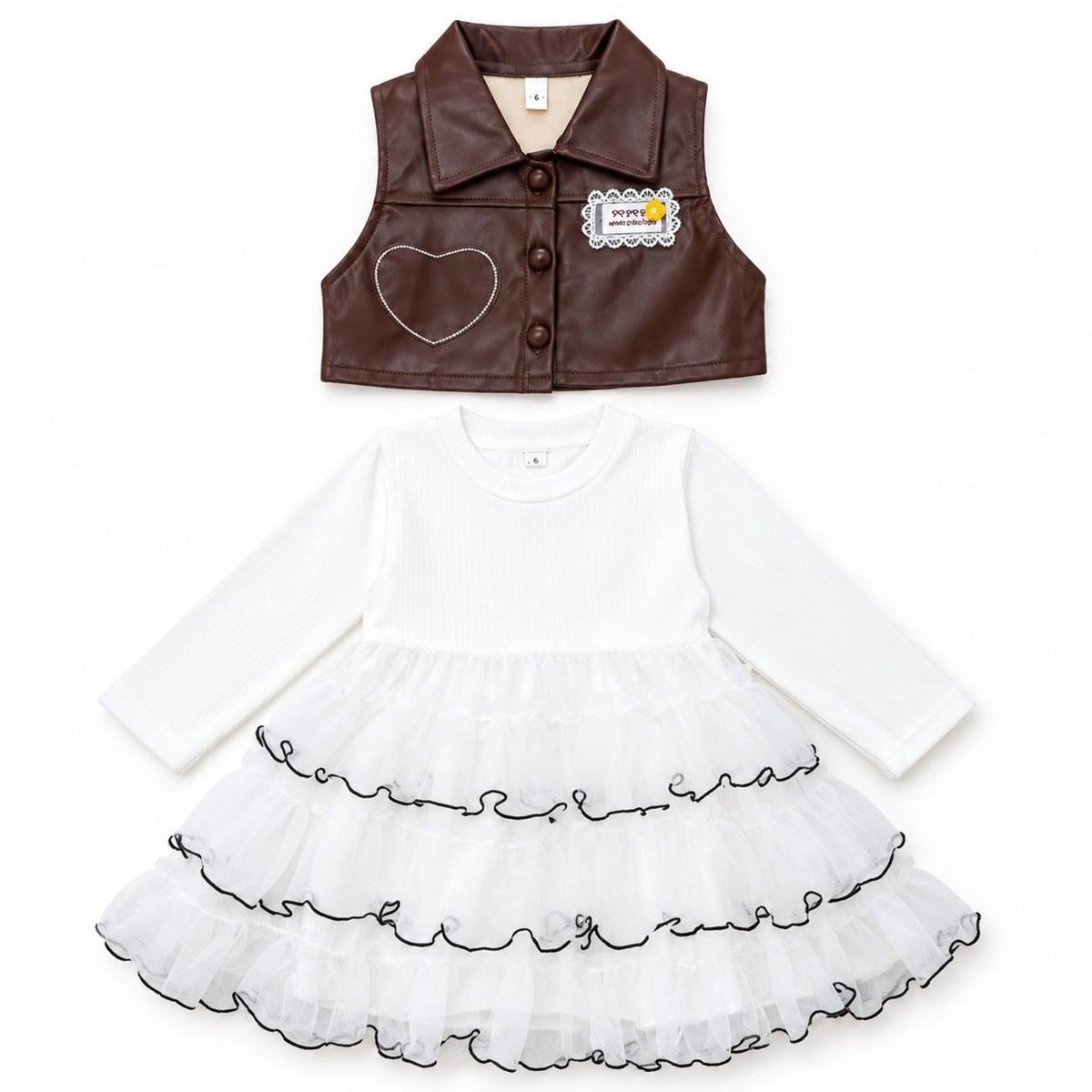 Brown Lather Koti With Fairy Frock - Off White