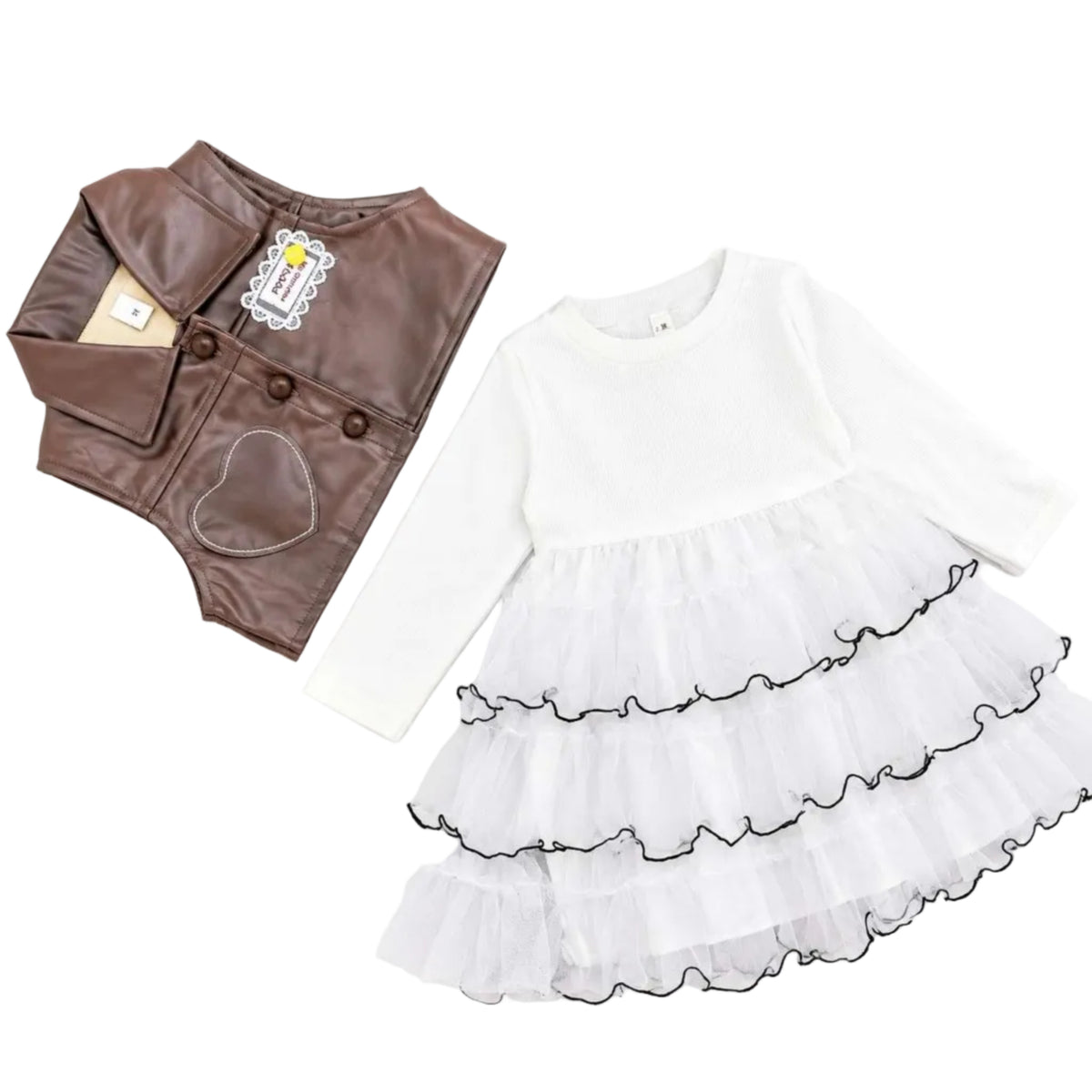 Brown Lather Koti With Fairy Frock - Off White