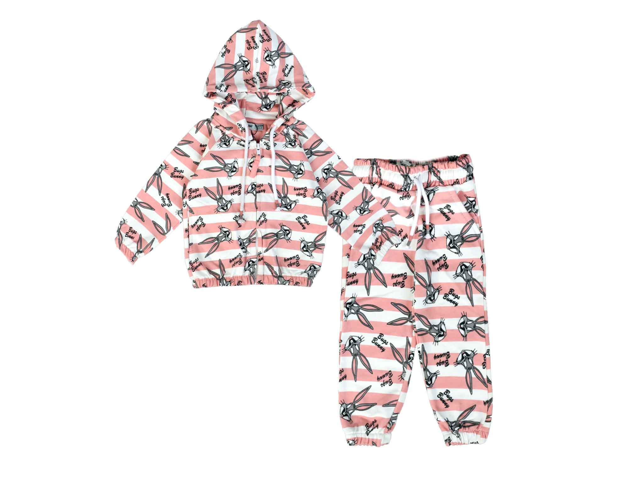 Bugs Bunny Smile Faces Stripper Hoodie Tracksuit - White &amp; Rose Pink