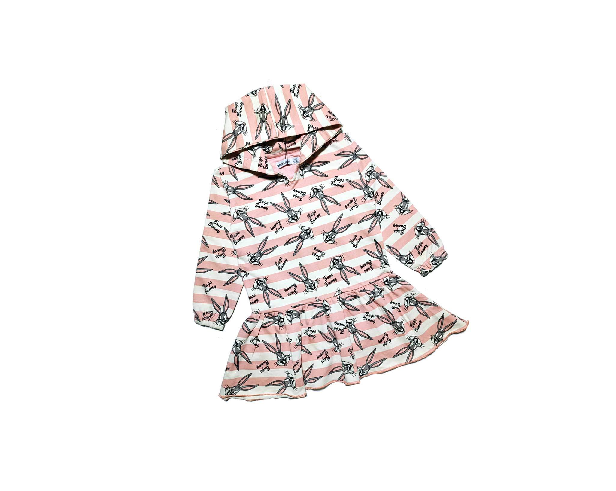 Bugs Bunny Strippes Terry Fabric Frock with Hood