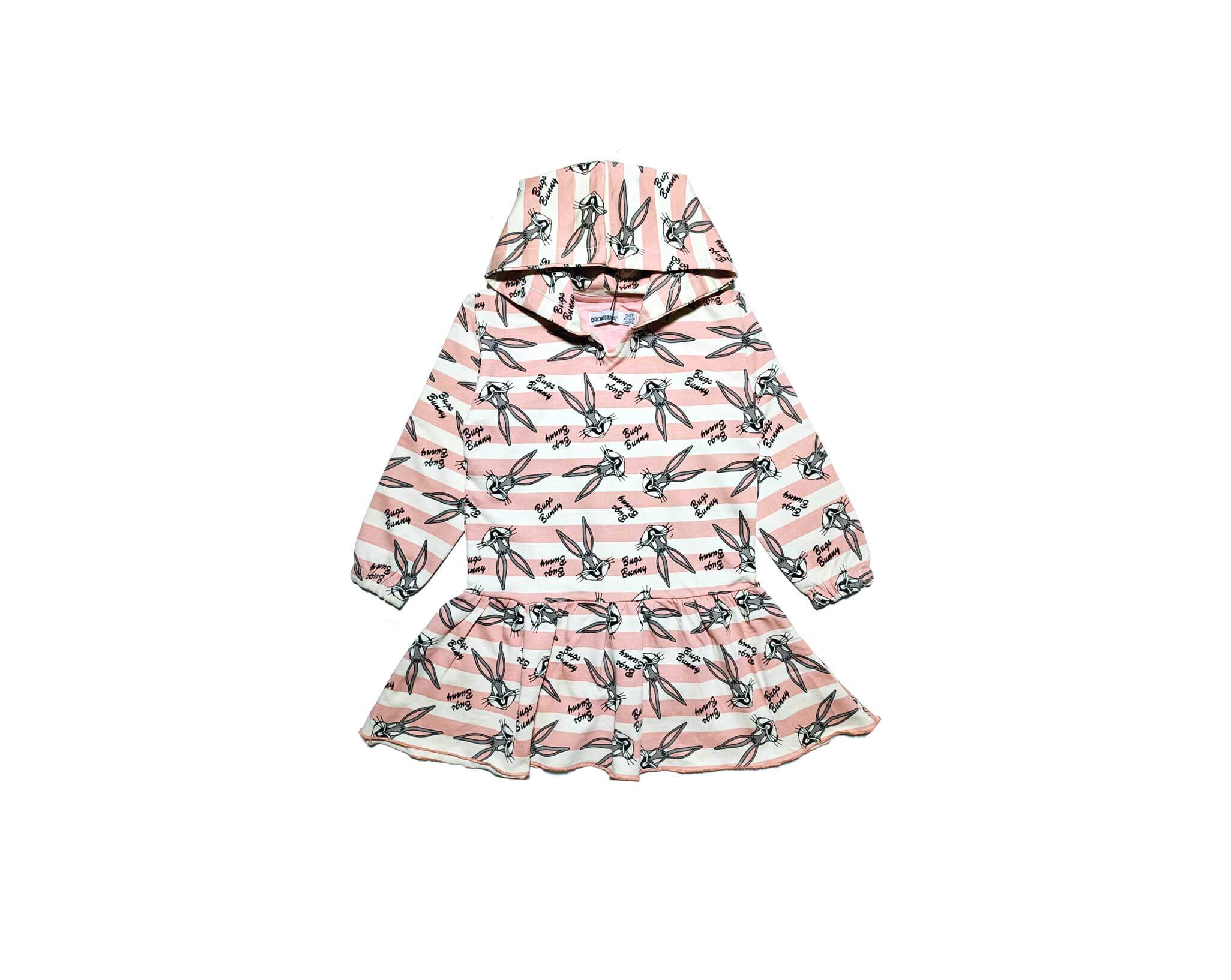 Bugs Bunny Strippes Terry Fabric Frock with Hood