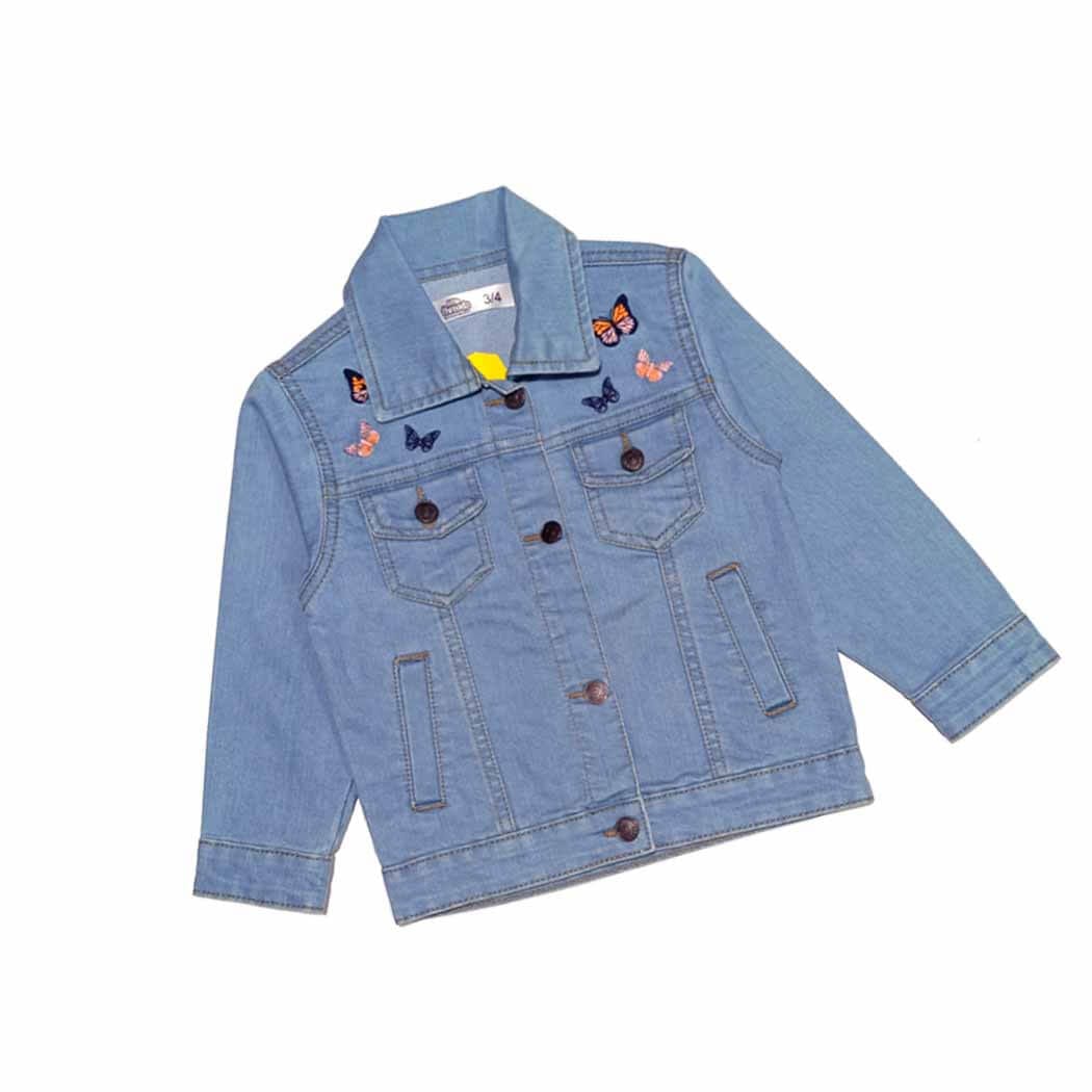 Butterflies Denim Jacket - Sky Blue