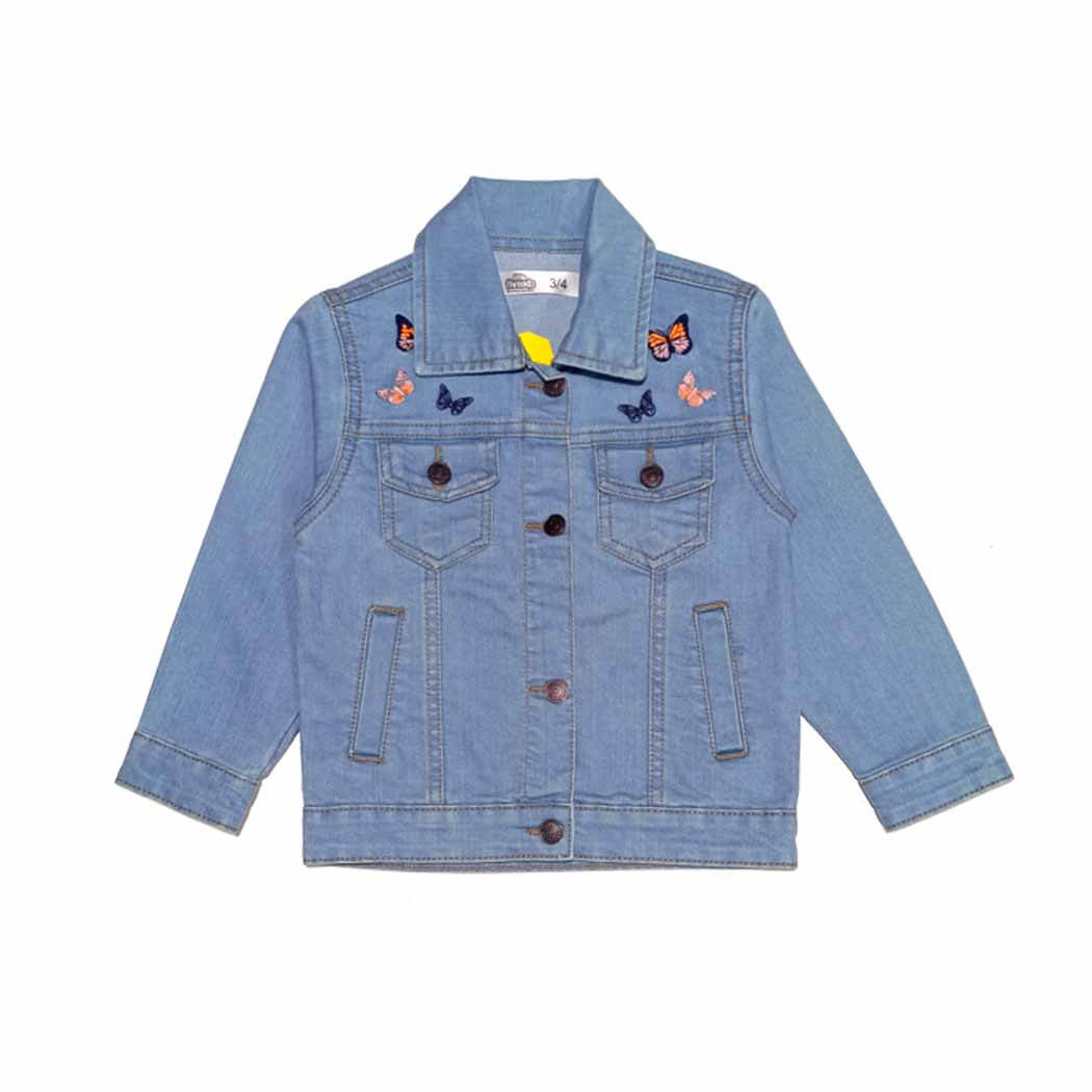 Butterflies Denim Jacket - Sky Blue