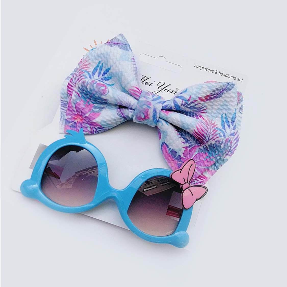 Butterfly Sunglasses With Knot Bow Headband - Blue