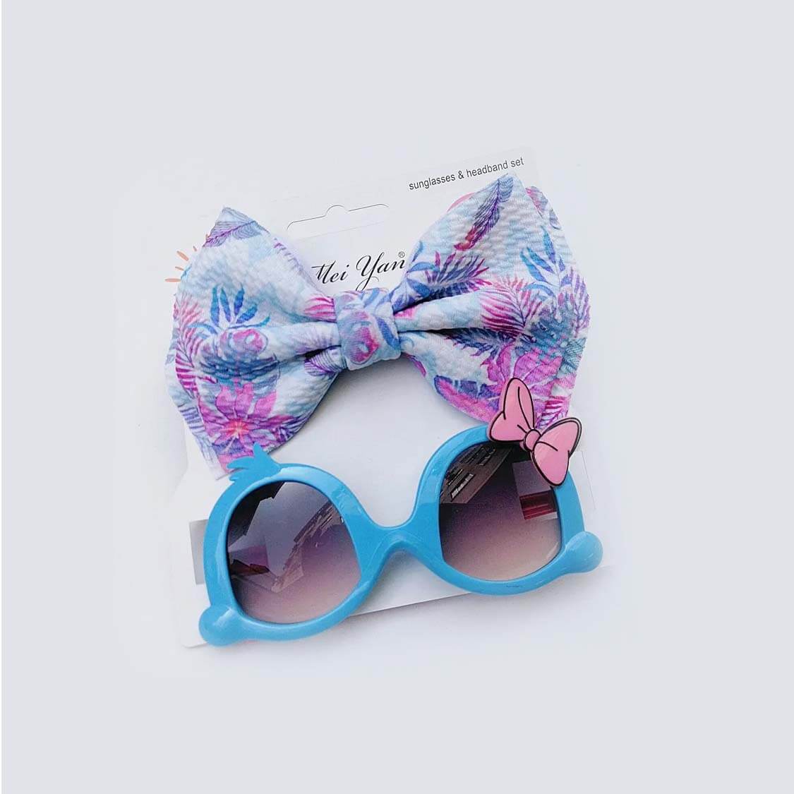 Butterfly Sunglasses With Knot Bow Headband - Blue