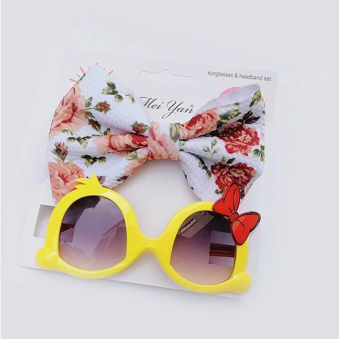 Butterfly Sunglasses With Knot Bow Headband - Yellow