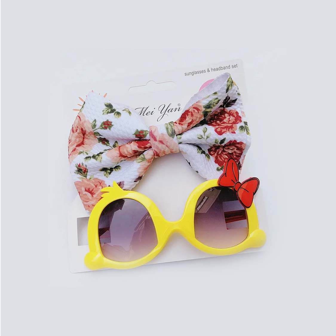 Butterfly Sunglasses With Knot Bow Headband - Yellow