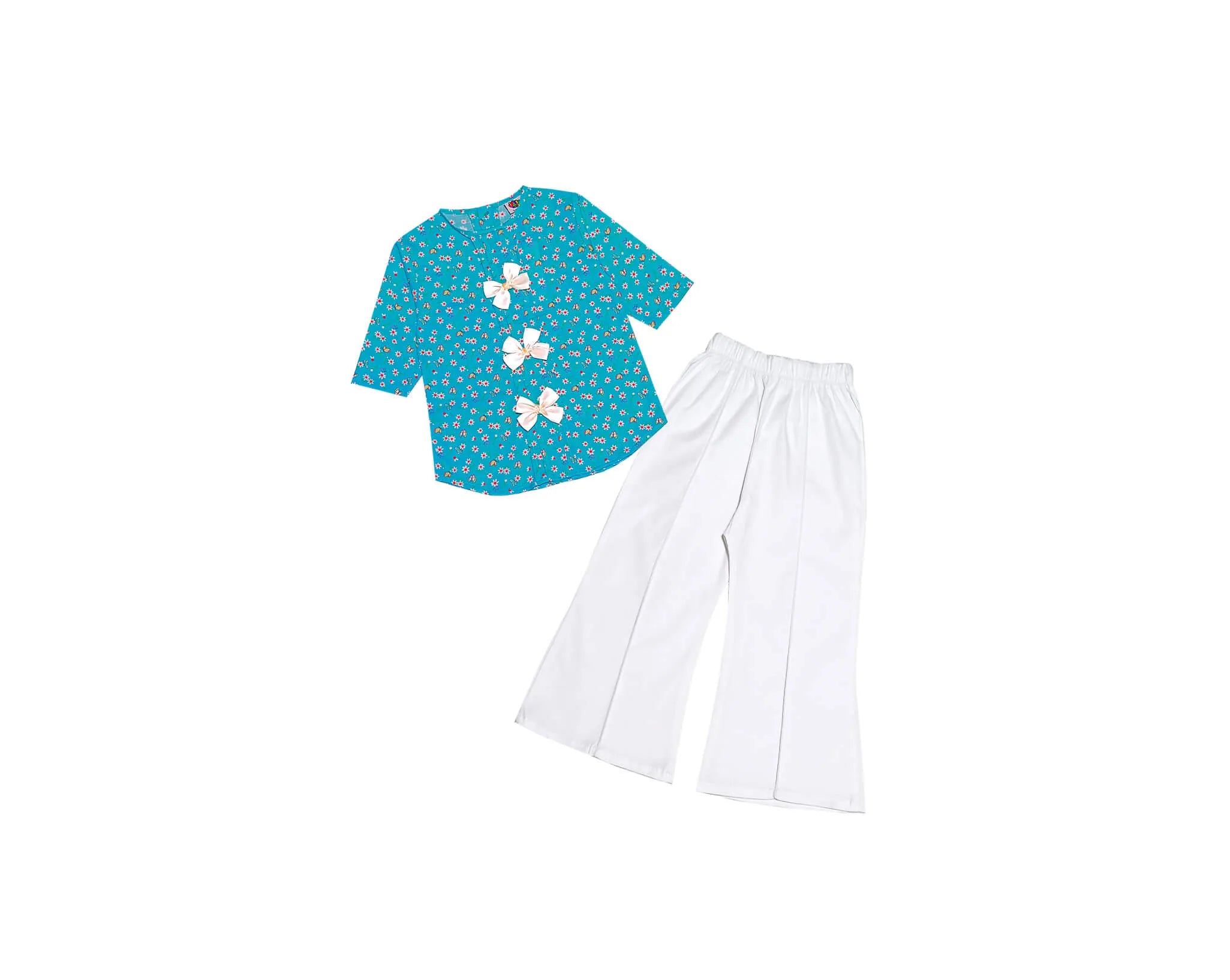 Butterfly World Pleatts Top With Flapper Trouser – Sea Green &amp; White