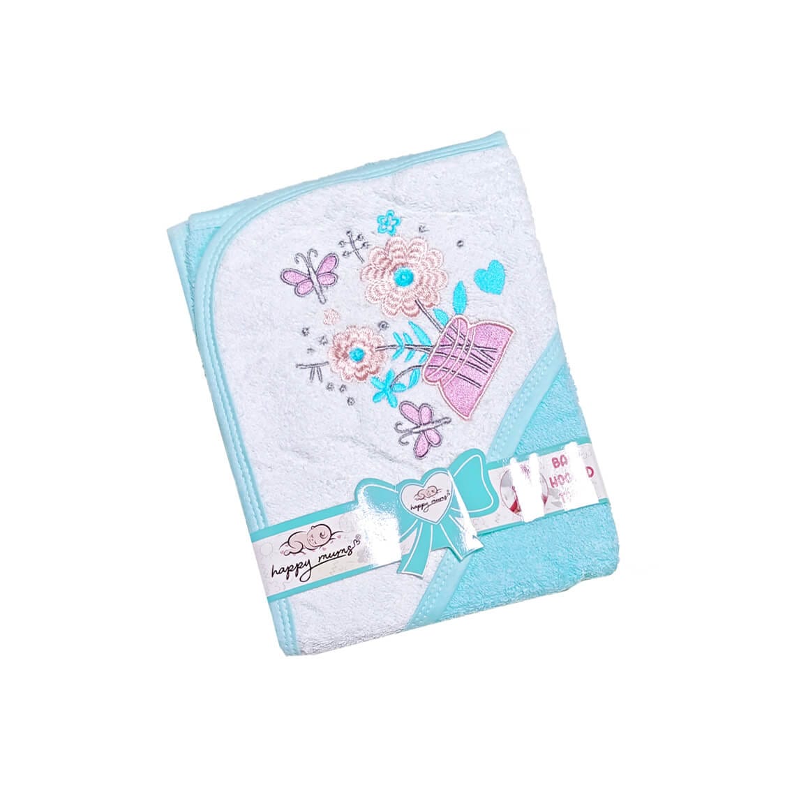 Butterfly-with-Flowers-Superior-Quality-Baby-Hooded-Towel-Aqua