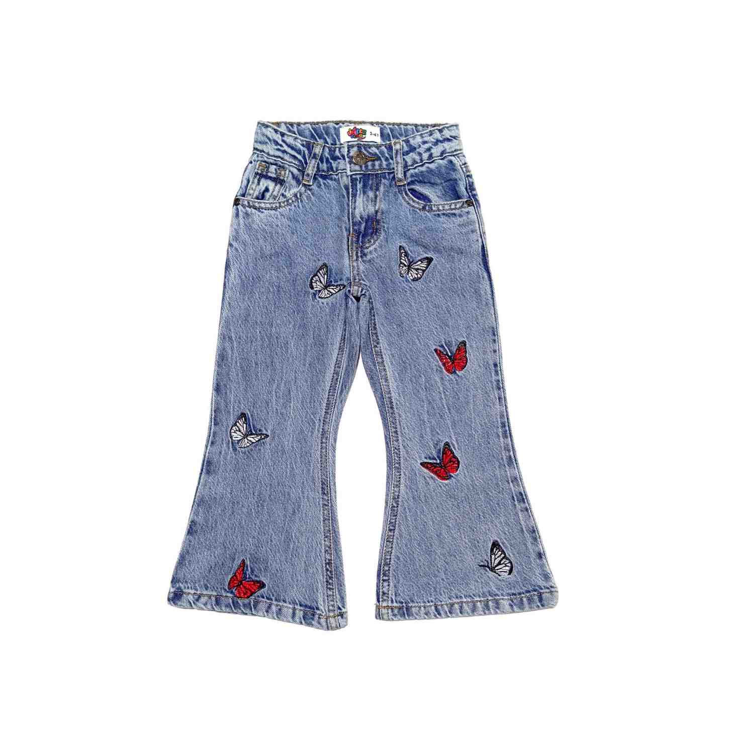 Butterfly World Acid Wash Bell Bottom Denim Pant - Sky Blue