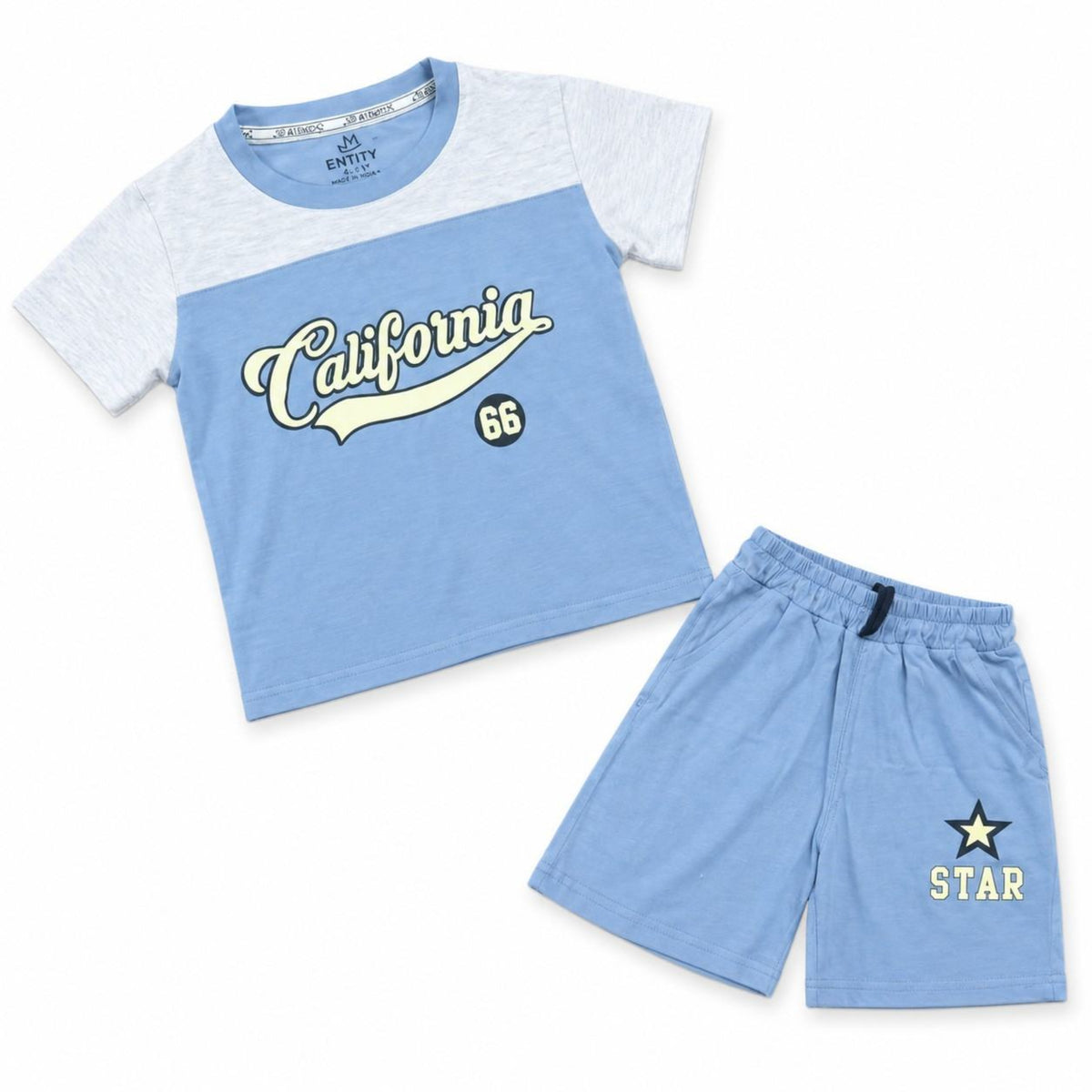 California 66 Cotton Jersey Tee & Short - Grey & Blue
