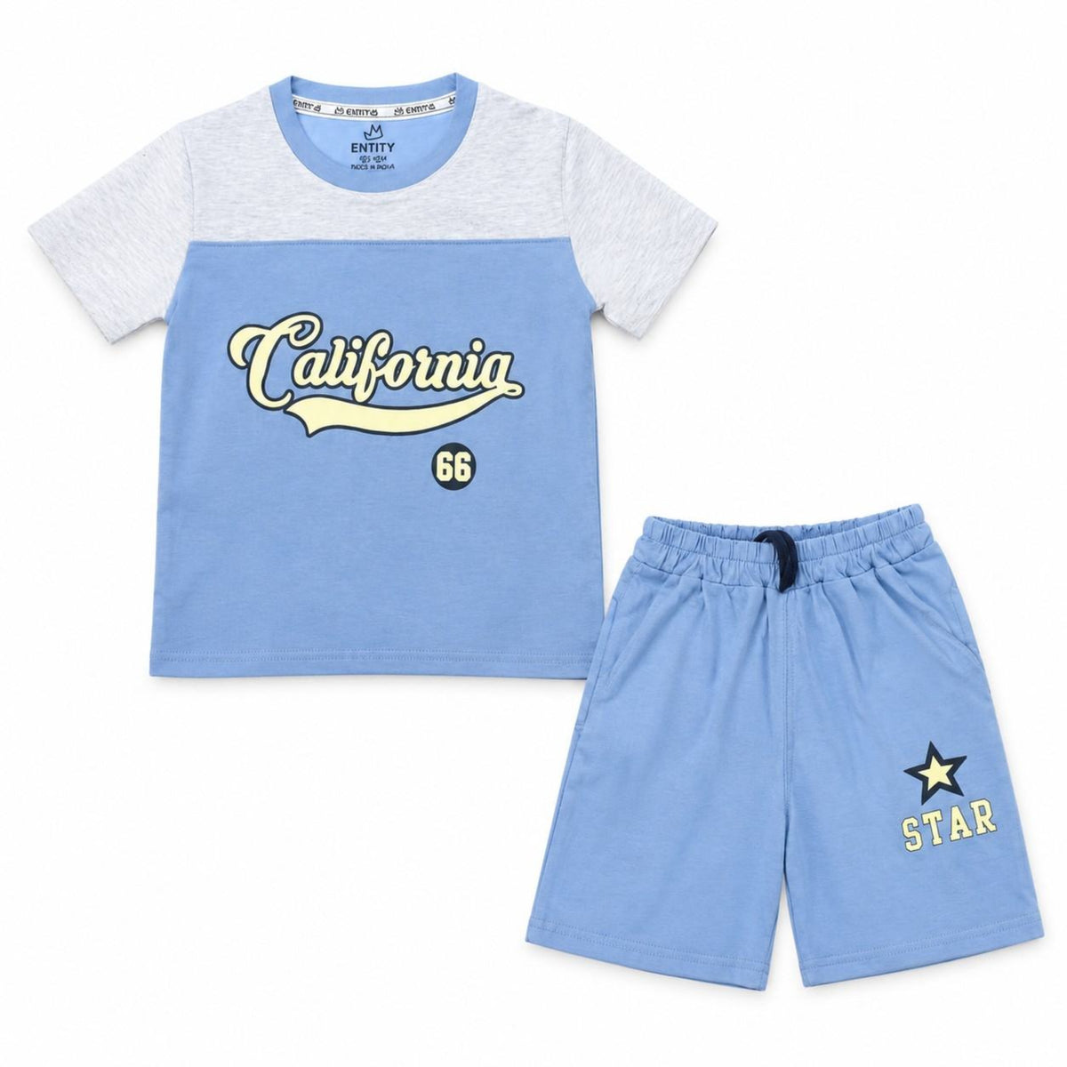 California 66 Cotton Jersey Tee & Short - Grey & Blue