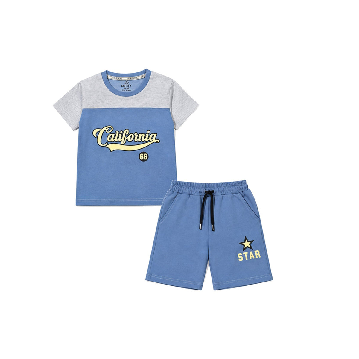California 66 Cotton Jersey Tee & Short - Grey & Blue