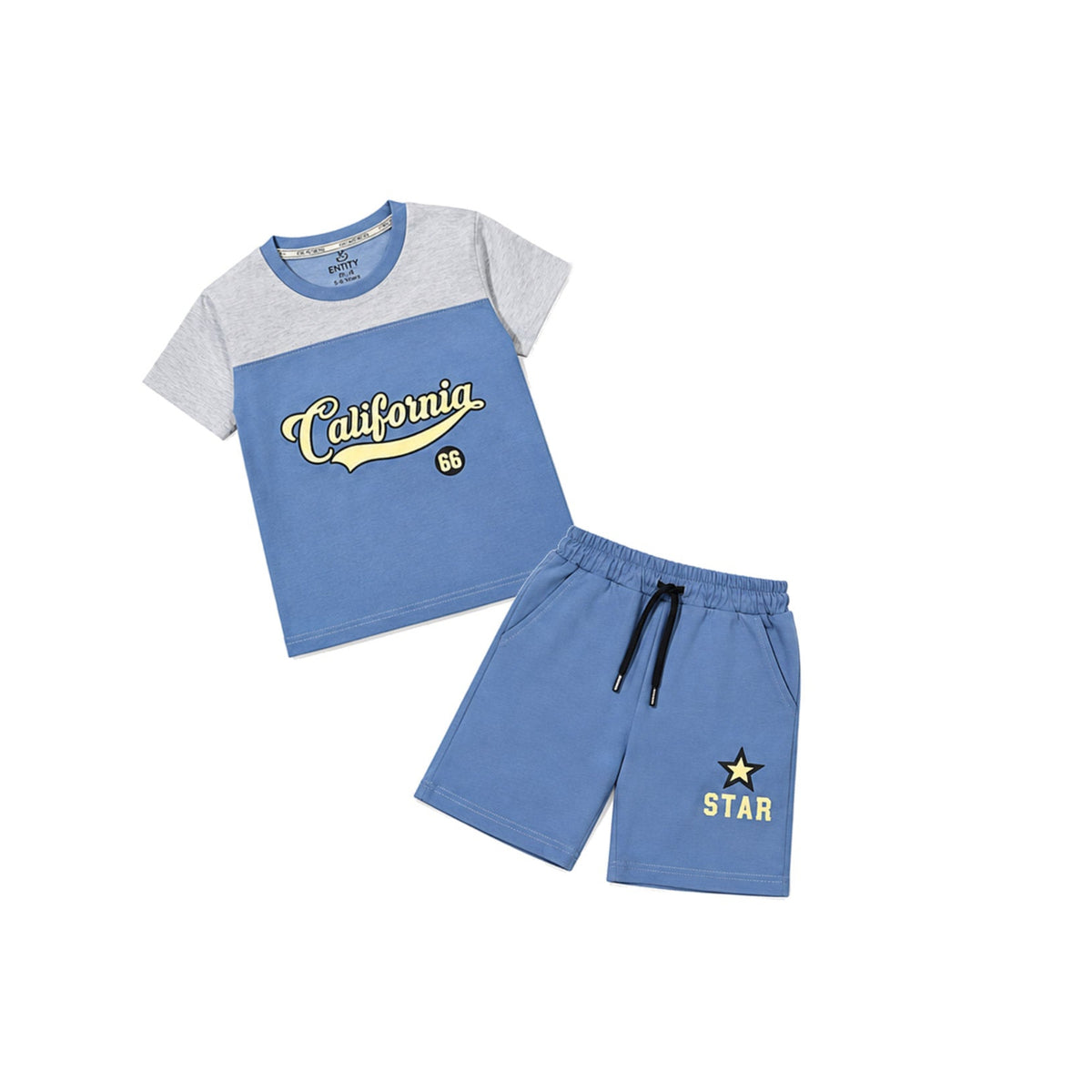 California 66 Cotton Jersey Tee & Short - Grey & Blue