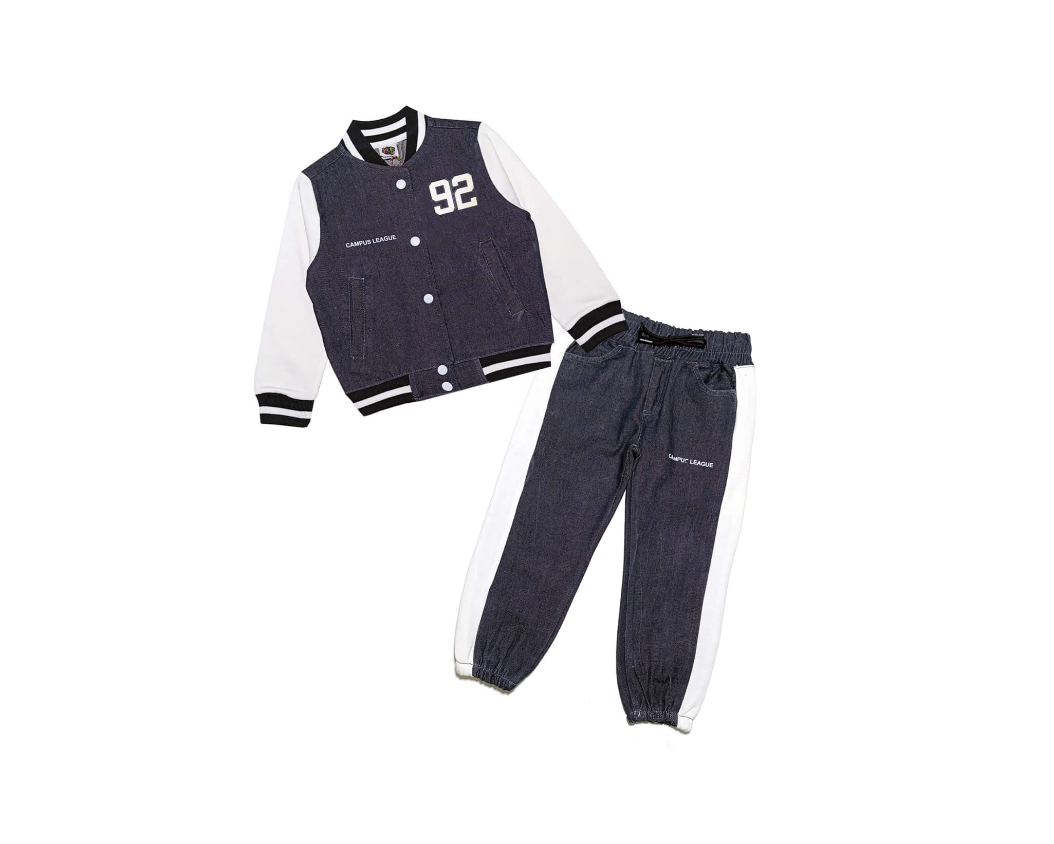 Campus League 92 Denim Base Ball Tracksuit Fleece Sleeves - Charcoal &amp; White