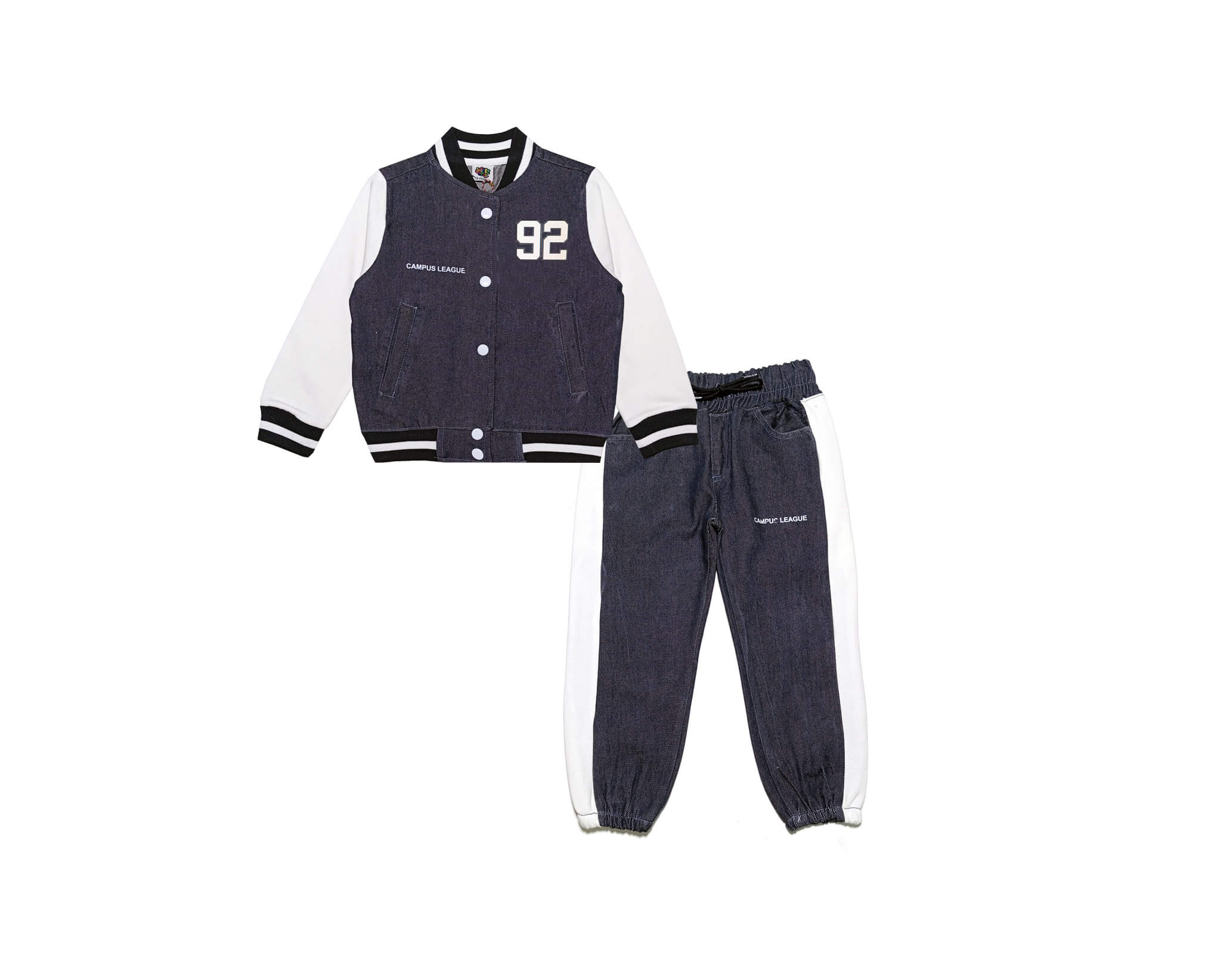 Campus League 92 Denim Base Ball Tracksuit Fleece Sleeves - Charcoal &amp; White