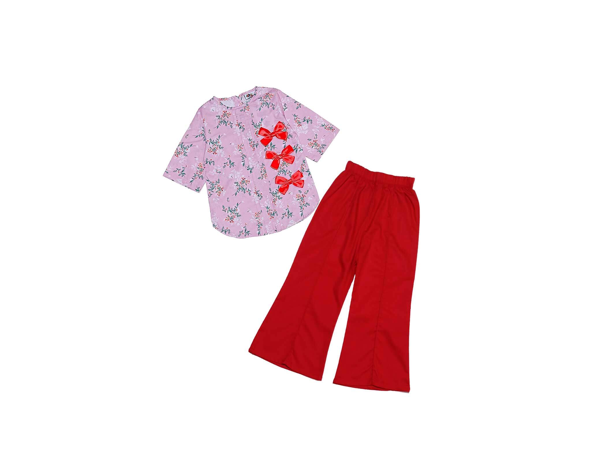 Candy Floral  Pleatts Top With Flapper Trouser – Soft Purple &amp; Red