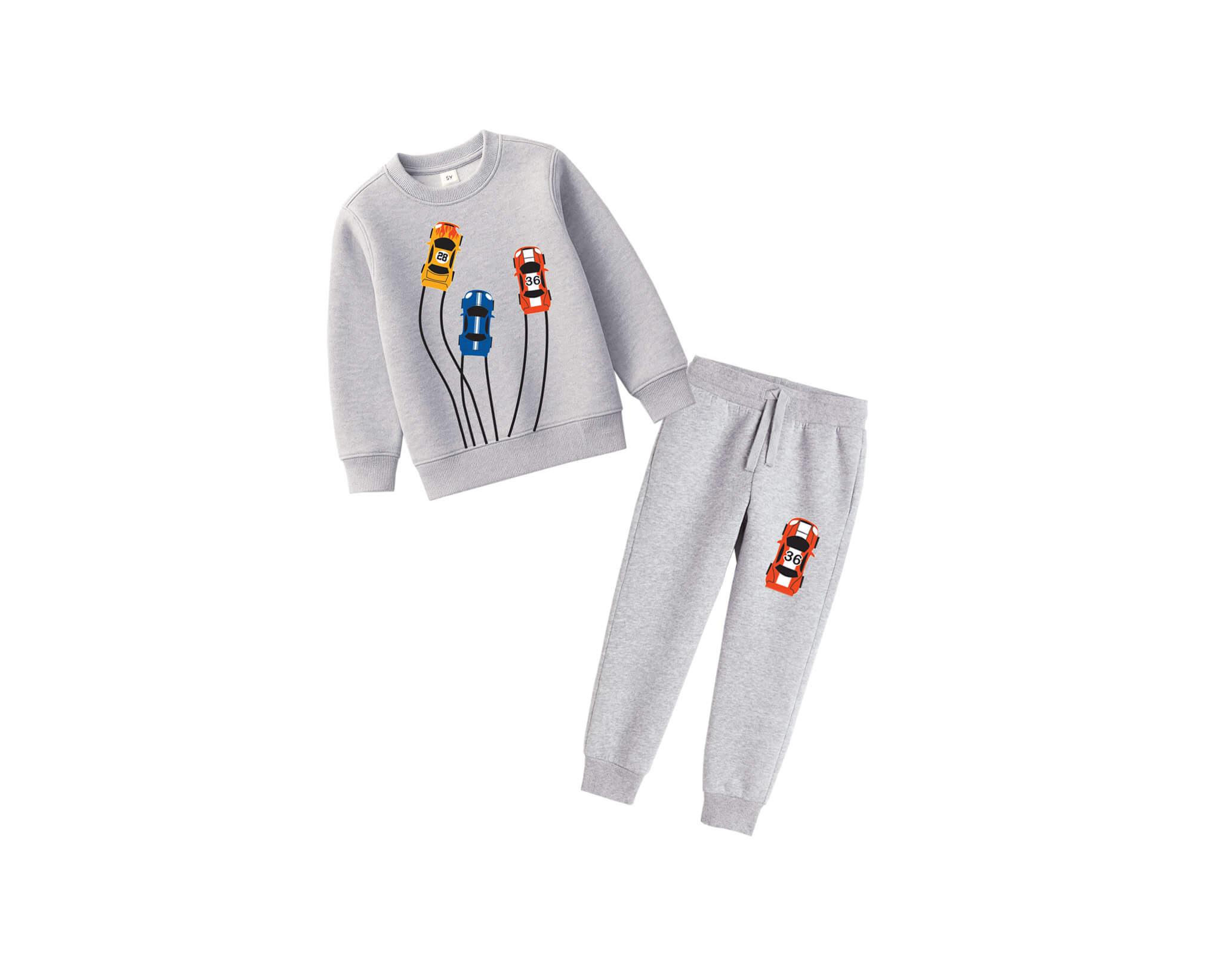 Car Racing Fleece Tracksuit-Heather Grey