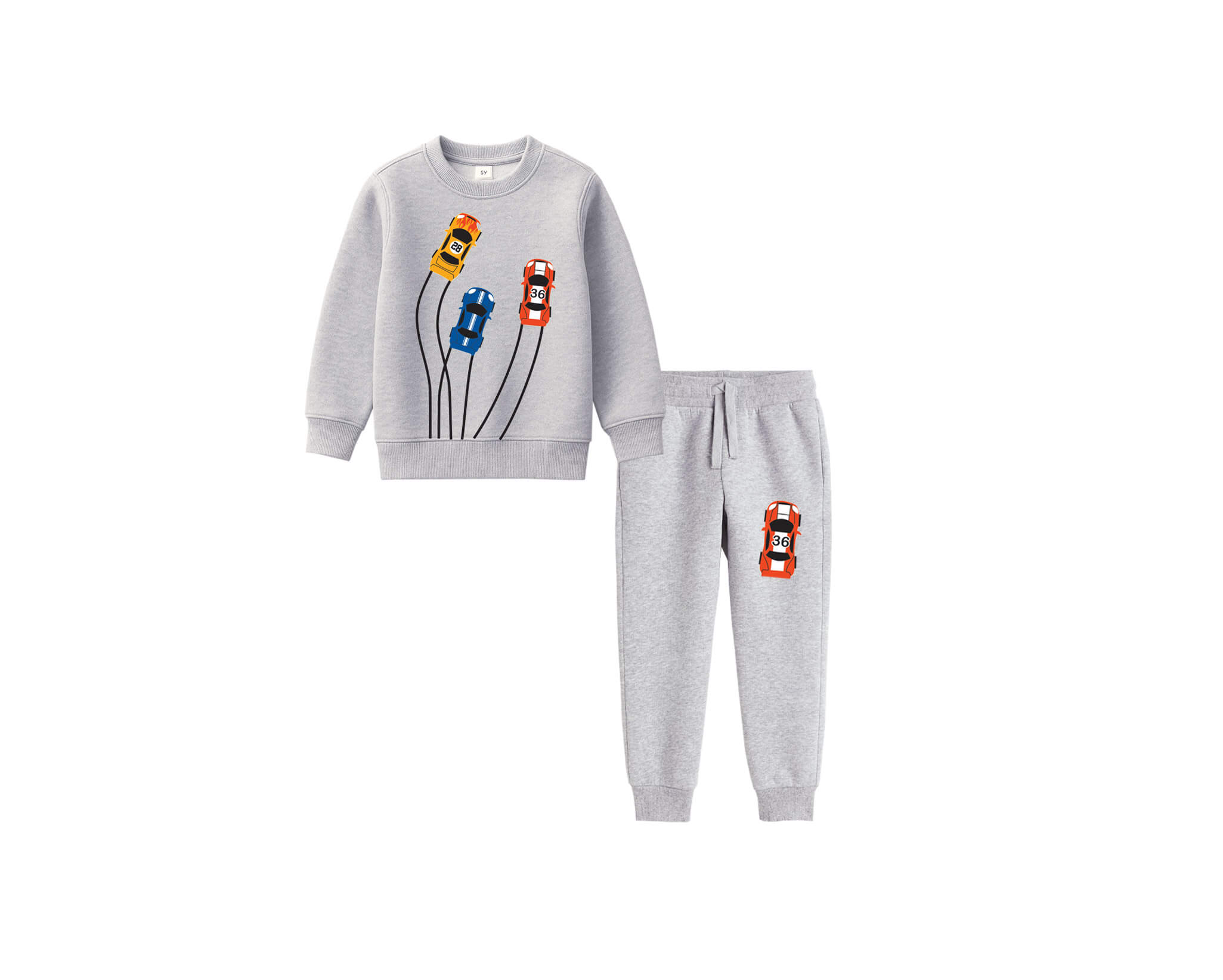 Car Racing Fleece Tracksuit-Heather Grey