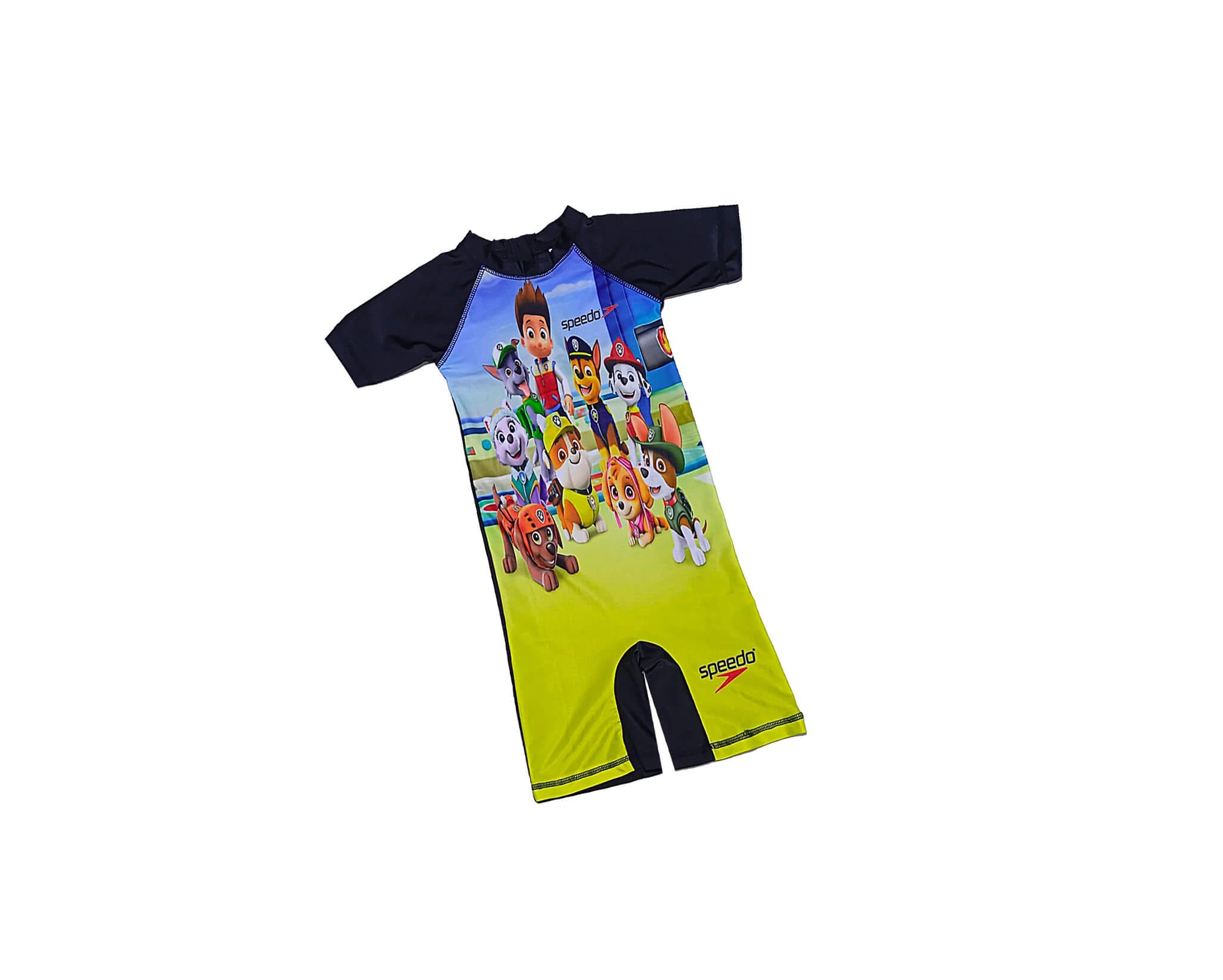 Cartoon Charactor One Piece Short Sleeve Swimsuit - Black