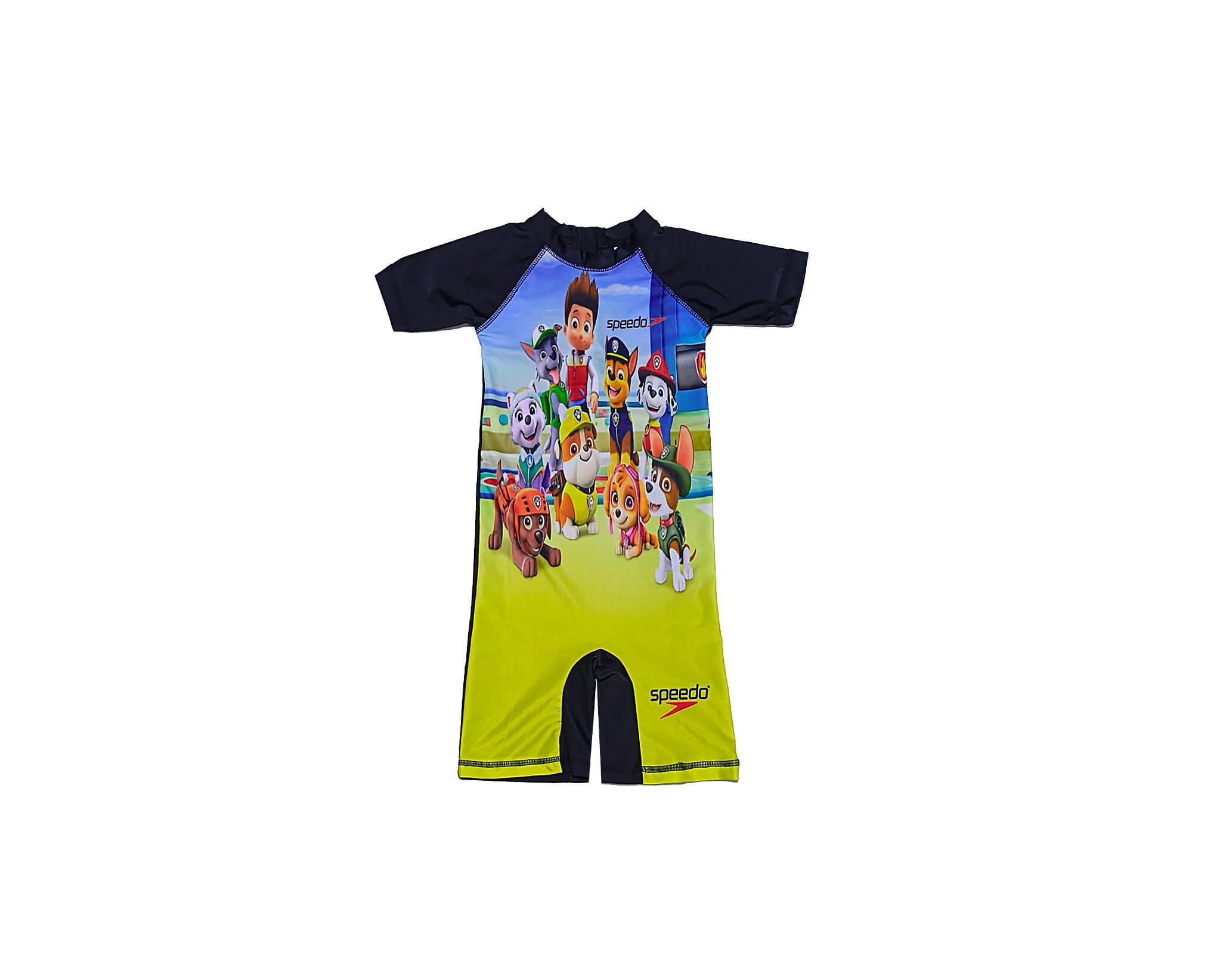 Cartoon Charactor One Piece Short Sleeve Swimsuit - Black