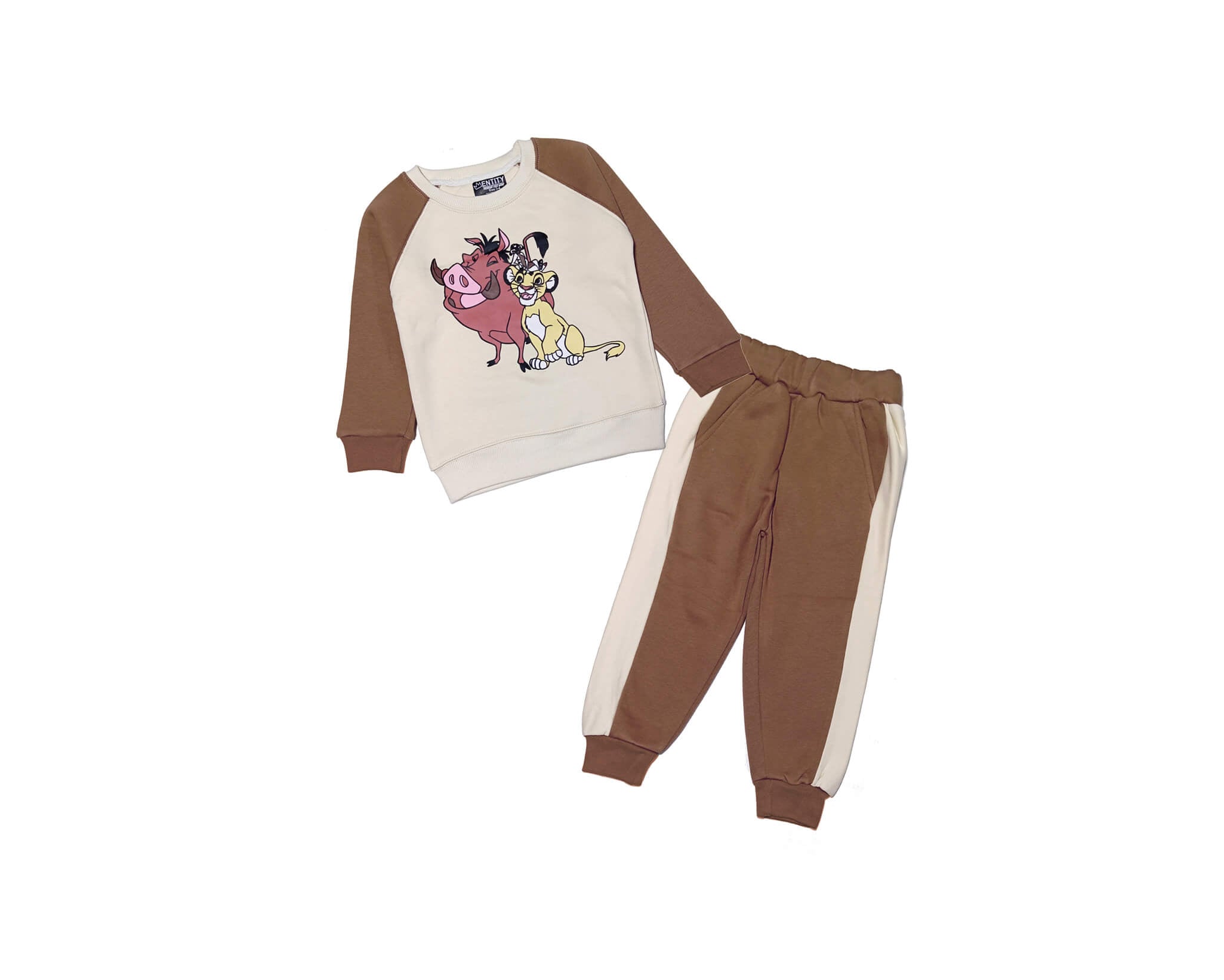Cartoon Lion Reglon Sleeves Fleece Tracksuit - Brown