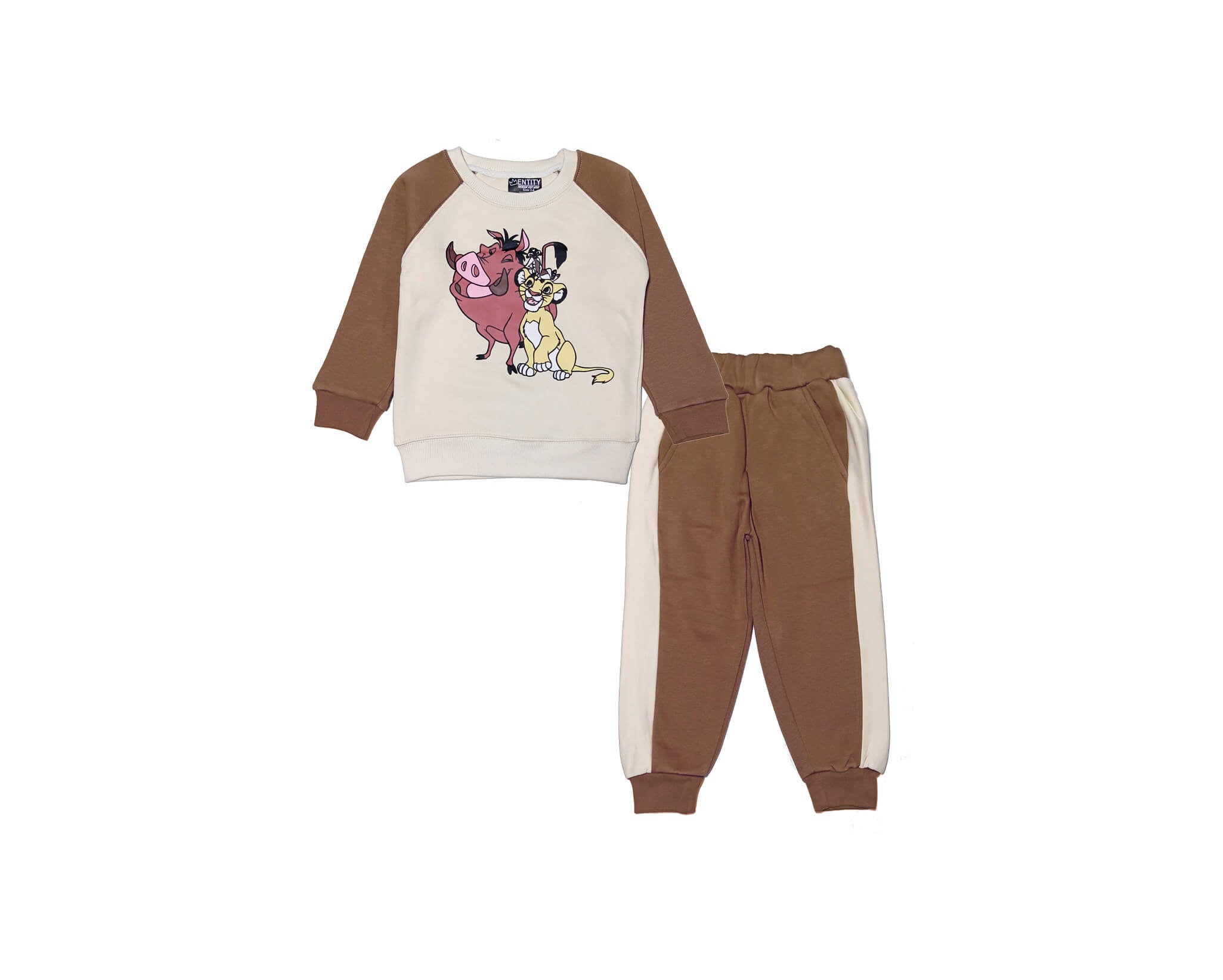 Cartoon Lion Reglon Sleeves Fleece Tracksuit - Brown