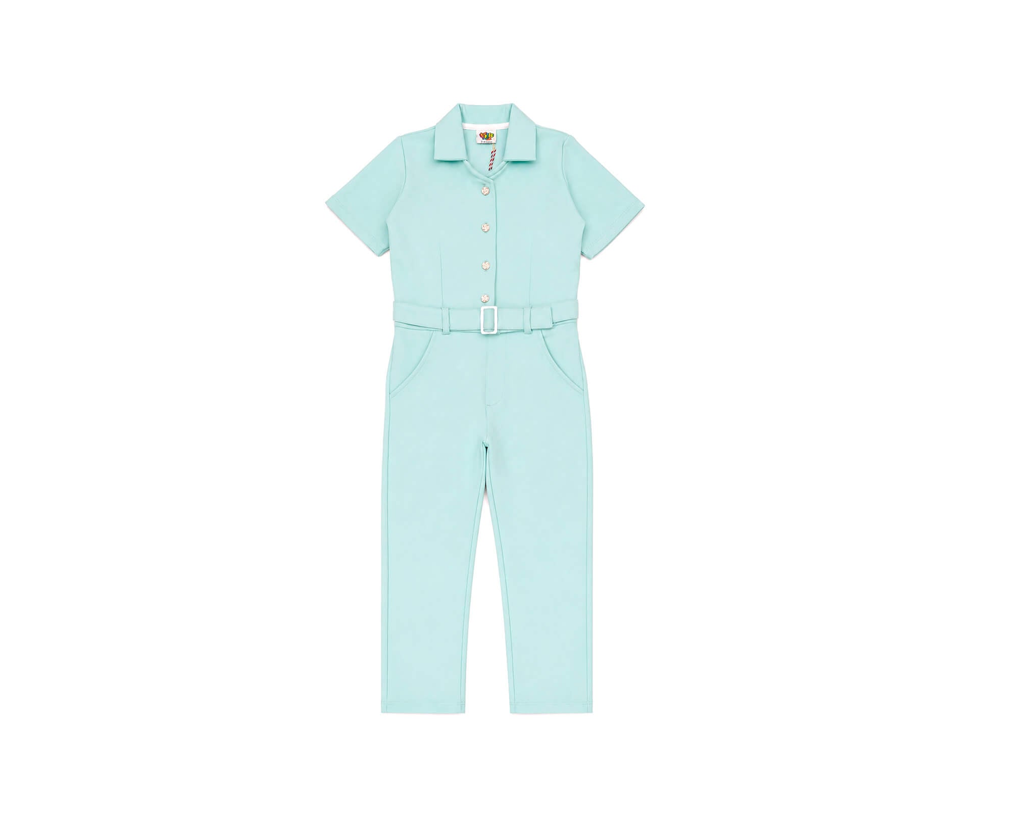 CasualLookInterlockHalfSleeveJumpsuit-SeaGreen