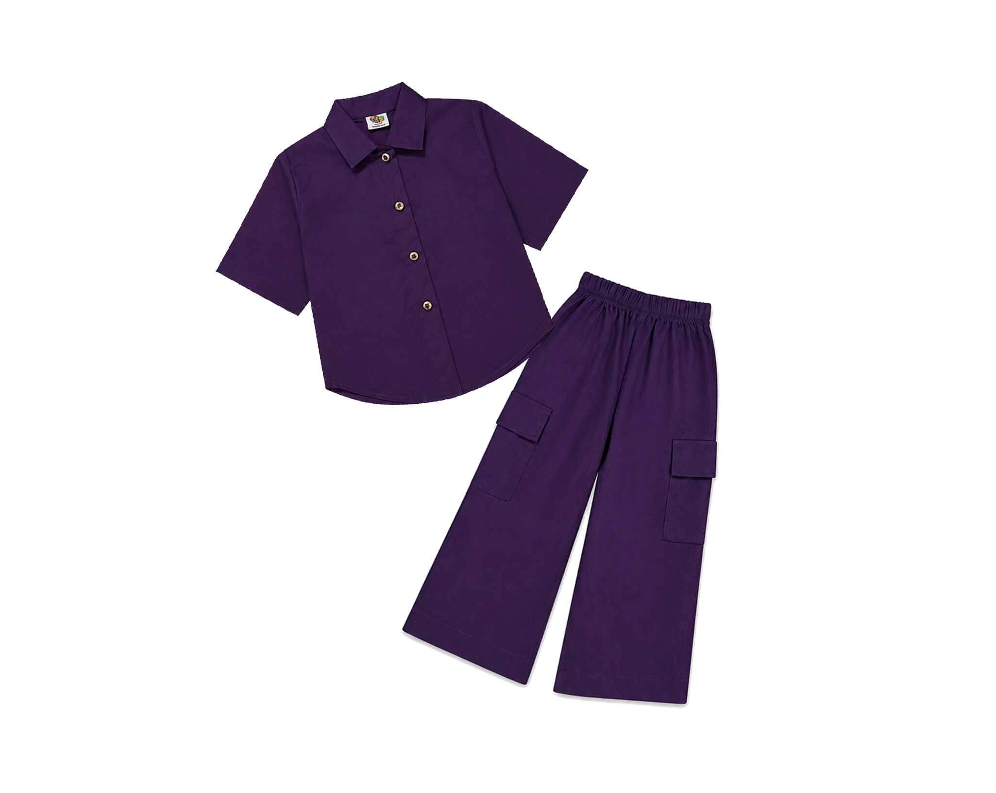 Casual Look Baggy Style Half Sleeve Shirt & Wild Leg Trouser - Purple