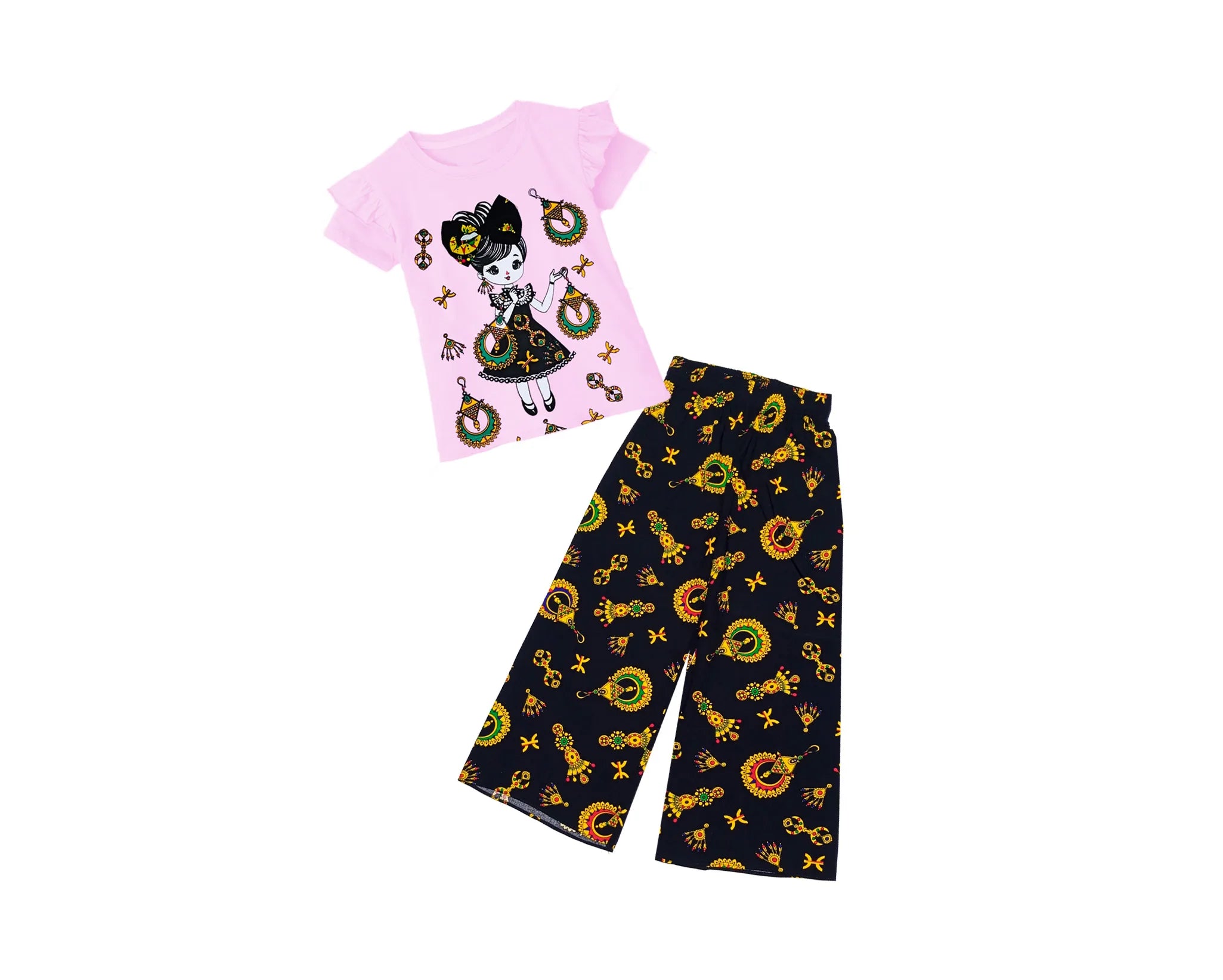 Charming Doll Tee Shirt & Plazzo - Baby Pink & Black