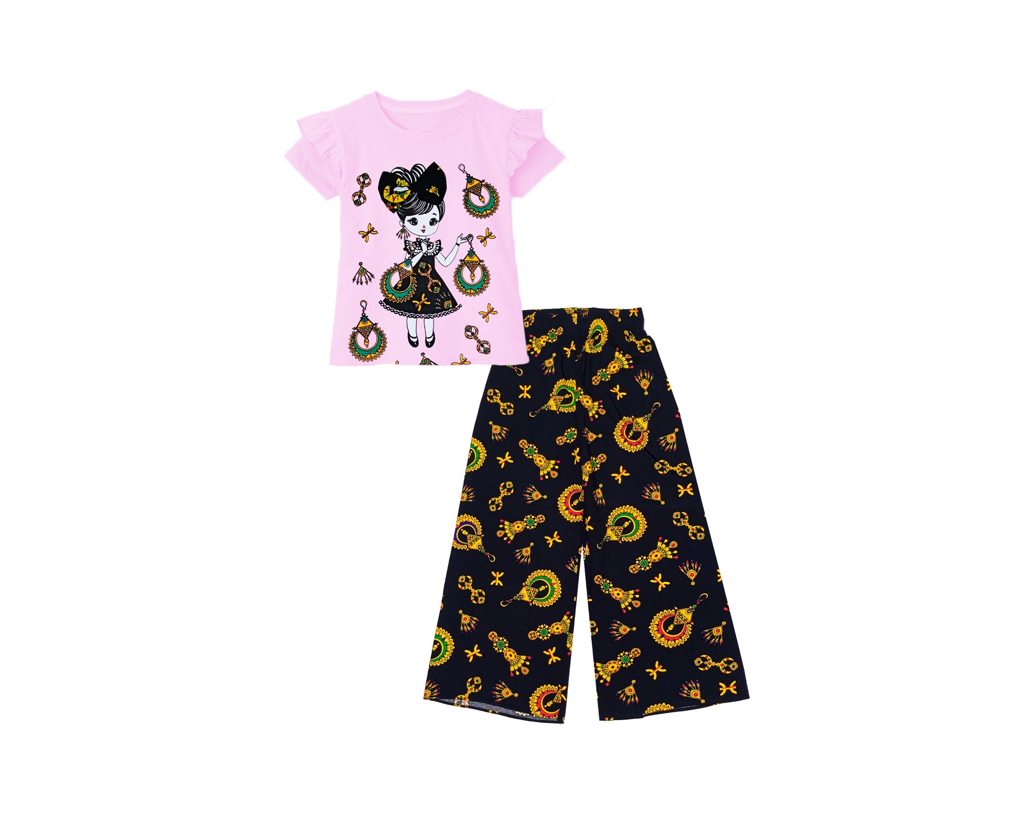 Charming Doll Tee Shirt & Plazzo - Baby Pink & Black