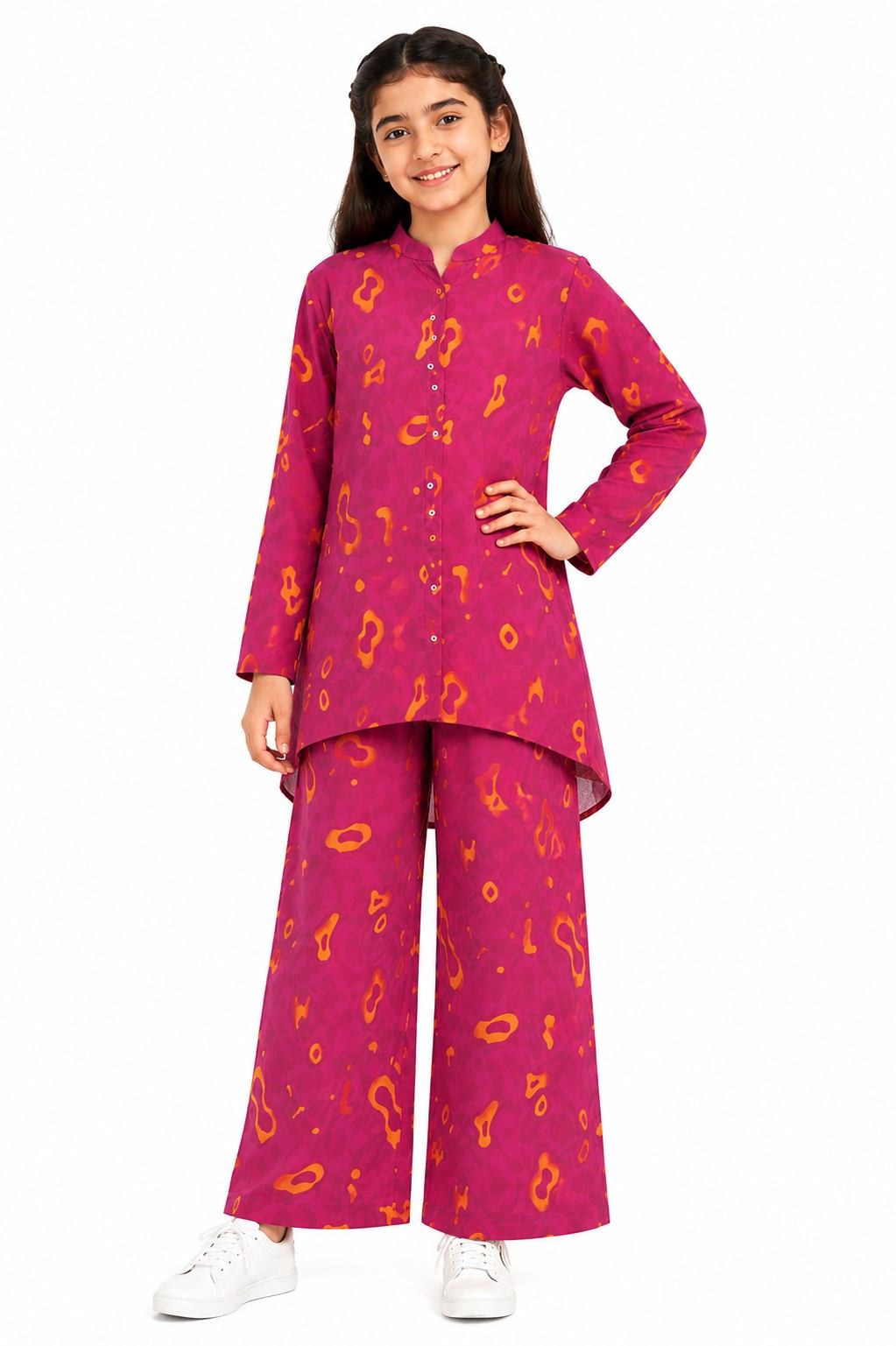Classic fashion Kurti with Flapper Trouser - Cotton Fabric- Shocking Pink