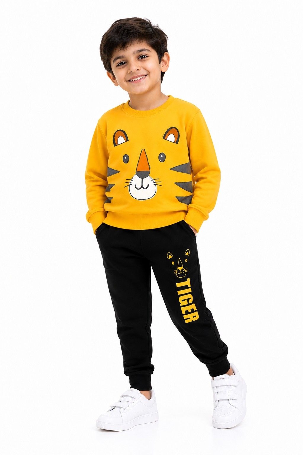 Happy Tiger Fleece Tracksuit - Mustered &amp; Black