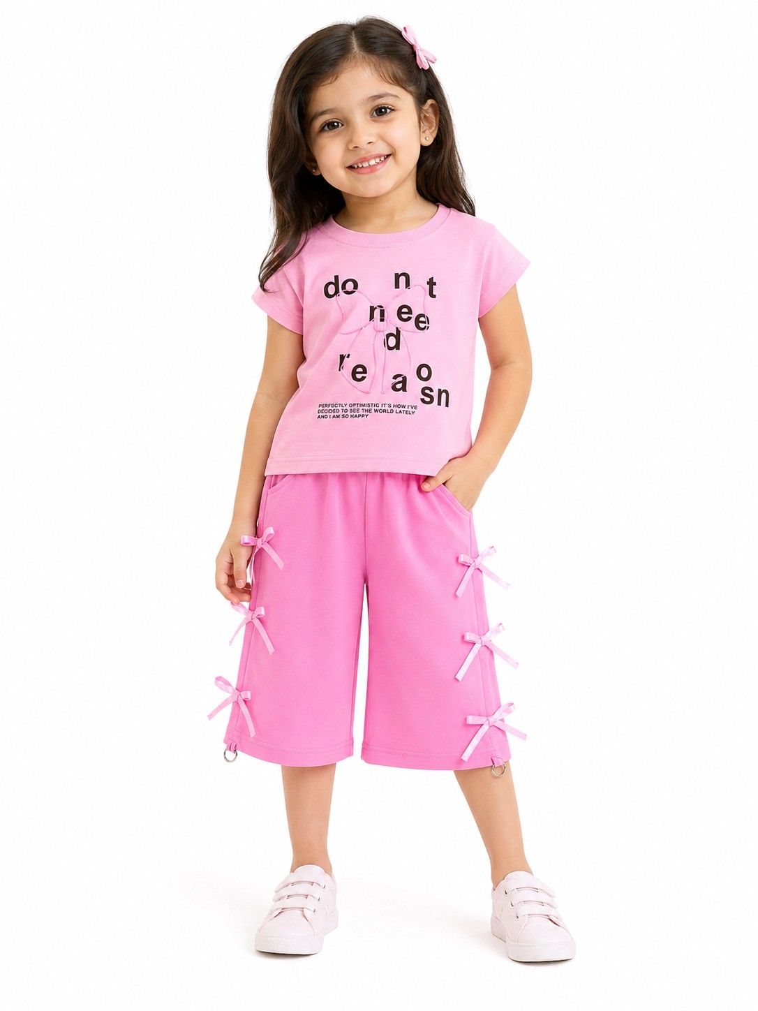 Cute Pink Bow Tee & Trouser - Baby pink