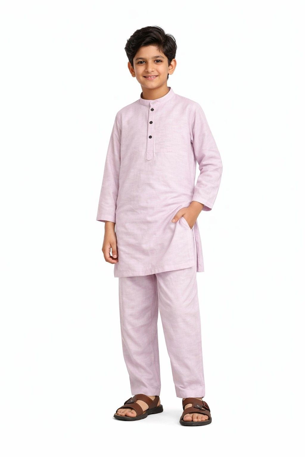 Modern Classic Textured Kurta &amp; Trouser Set – Baby Pink