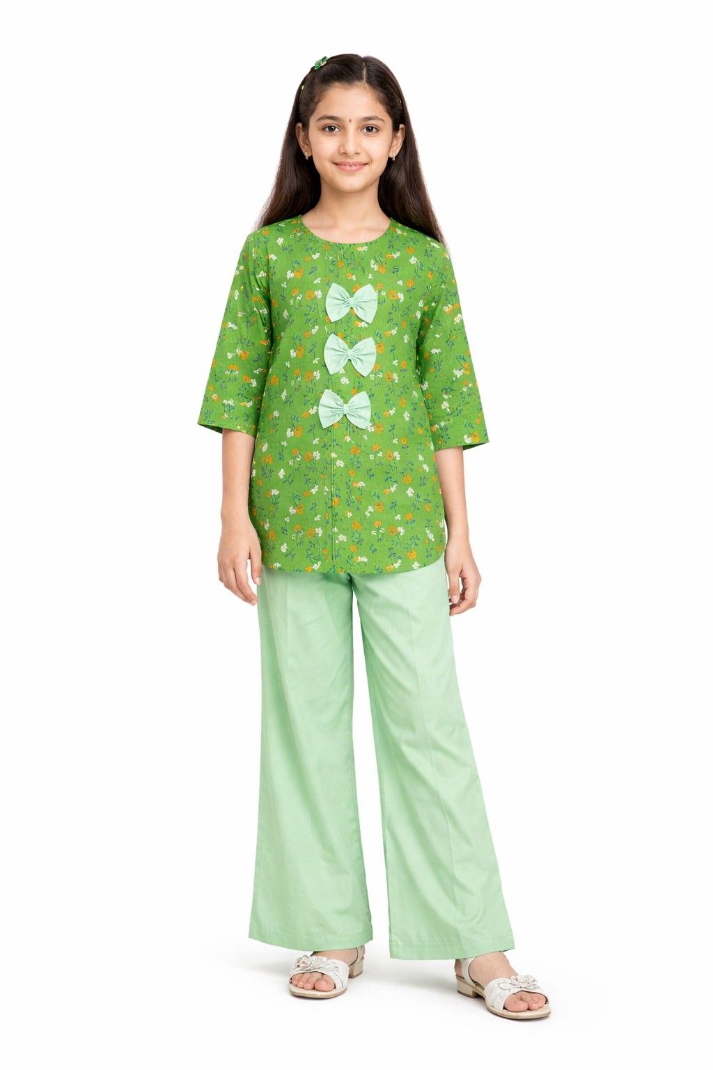 Mustard Floral Pleatts Top With Flapper Trouser – Green &amp; Pistachio