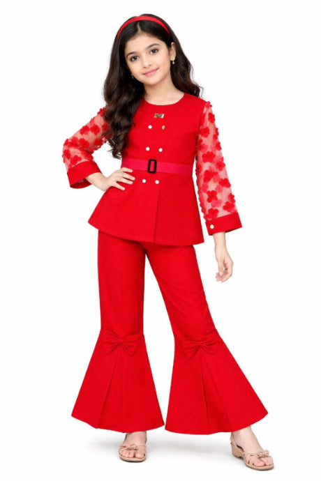 Rose Bloom Girls Party Wear Suit - Red