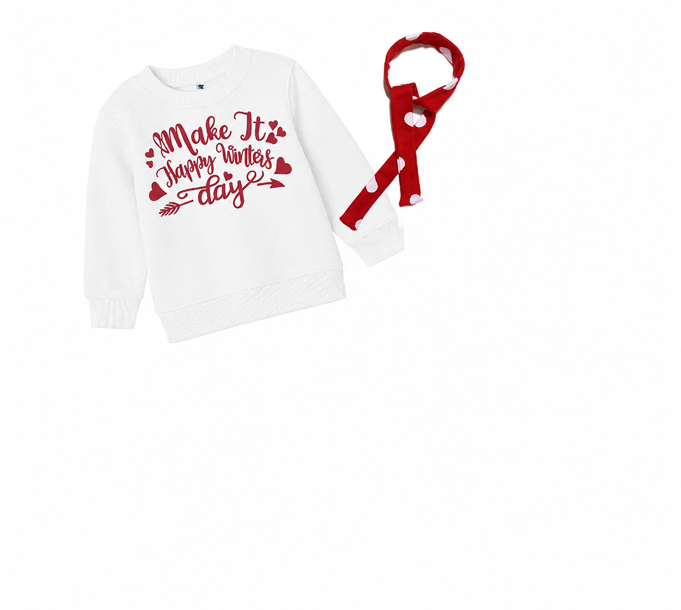 Happy winter with Headband Fleece Sweatshirt-White & Red