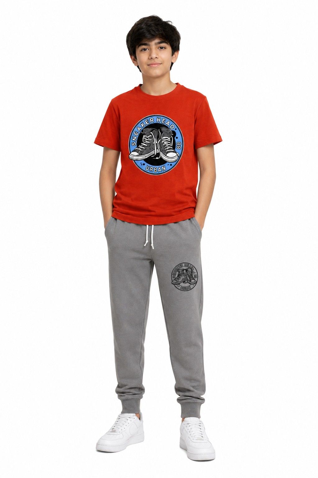 Sneaker Head 88 Printed Half Sleeve Tee & Trouser - Rust & Gray