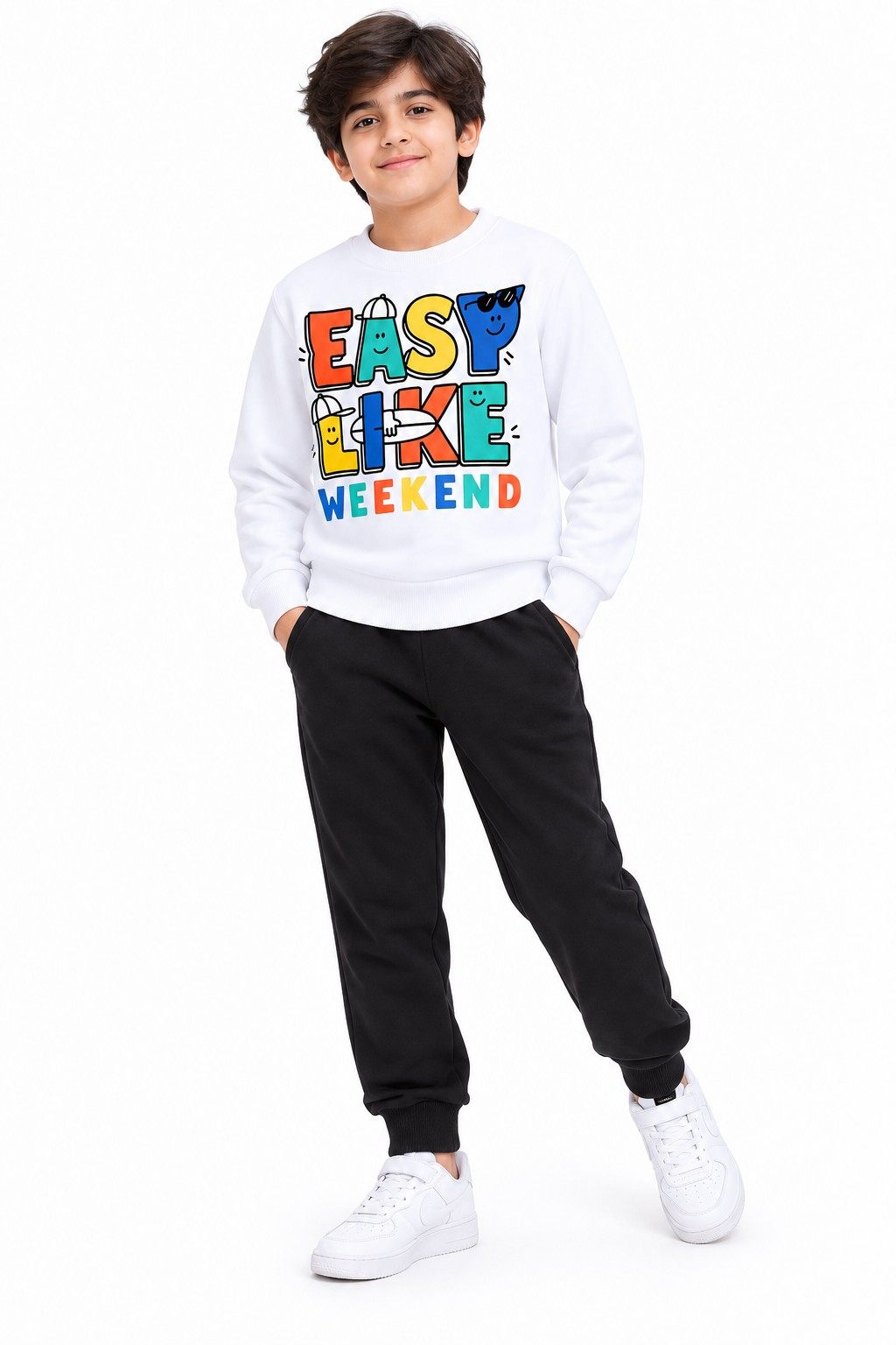 Easy Like Weekend Fleece Tracksuit - White & Black