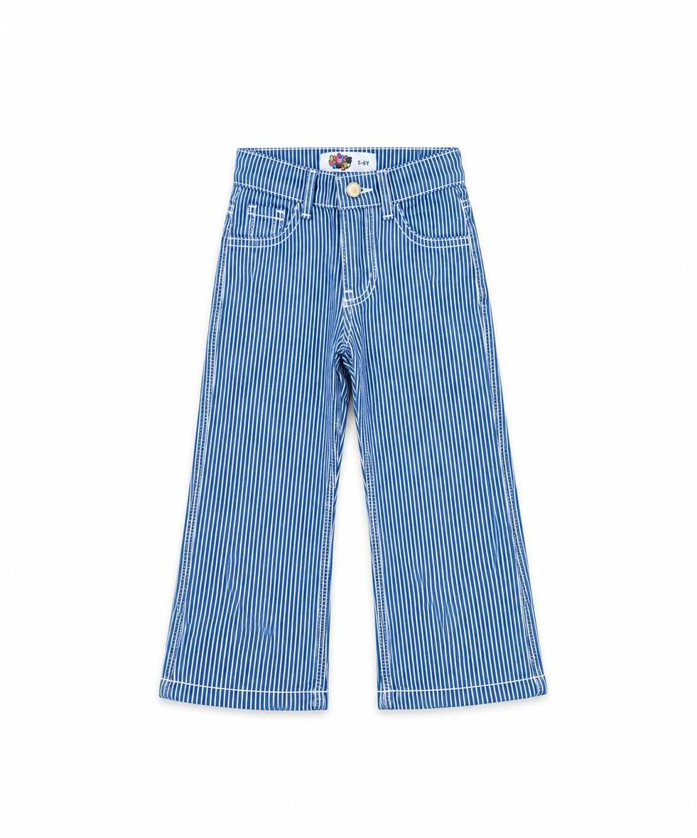 Blue Classy Stipes Fashion Baggy Denim Pent - White & Blue