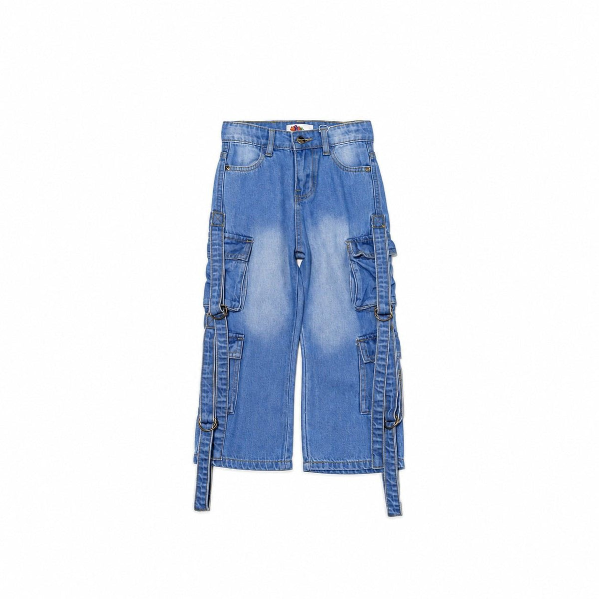 Multi Pockets Cargo Baggy Denim Pant - Light Blue