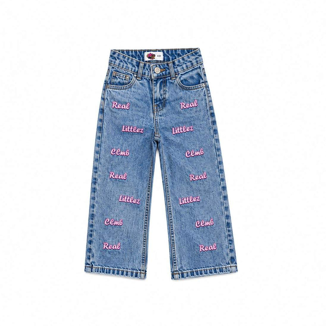 Real Littlez Club Embroidered Denim Pant - Ice Blue