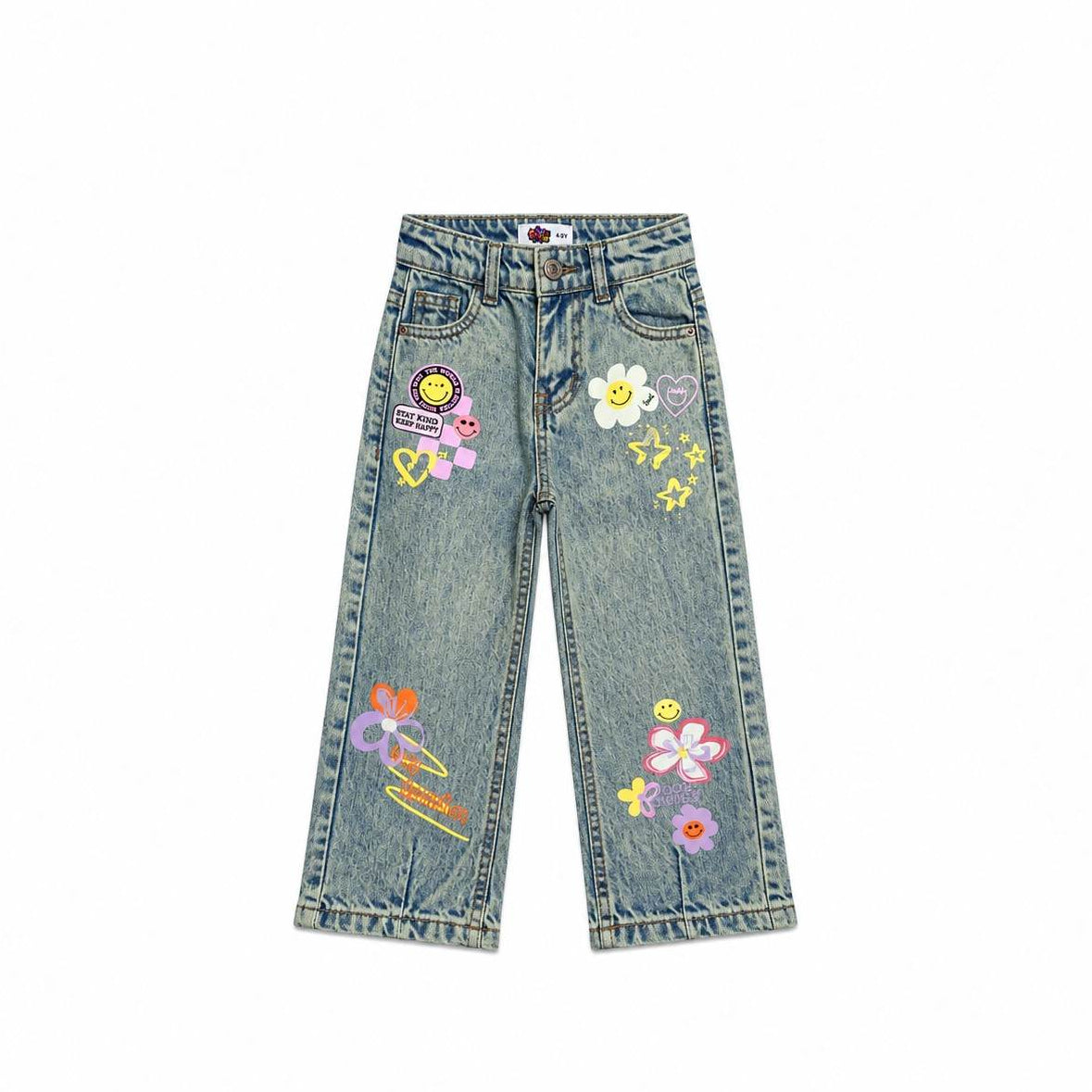 Keep Happy Loose Fit Acid Wash Denim Pant - Green