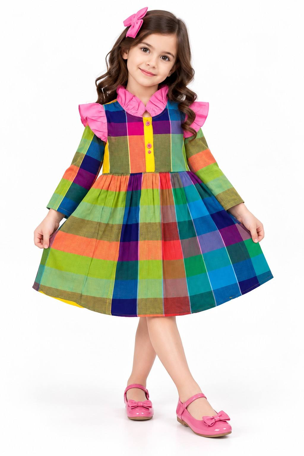 Rainbow Checks Cotton Frock